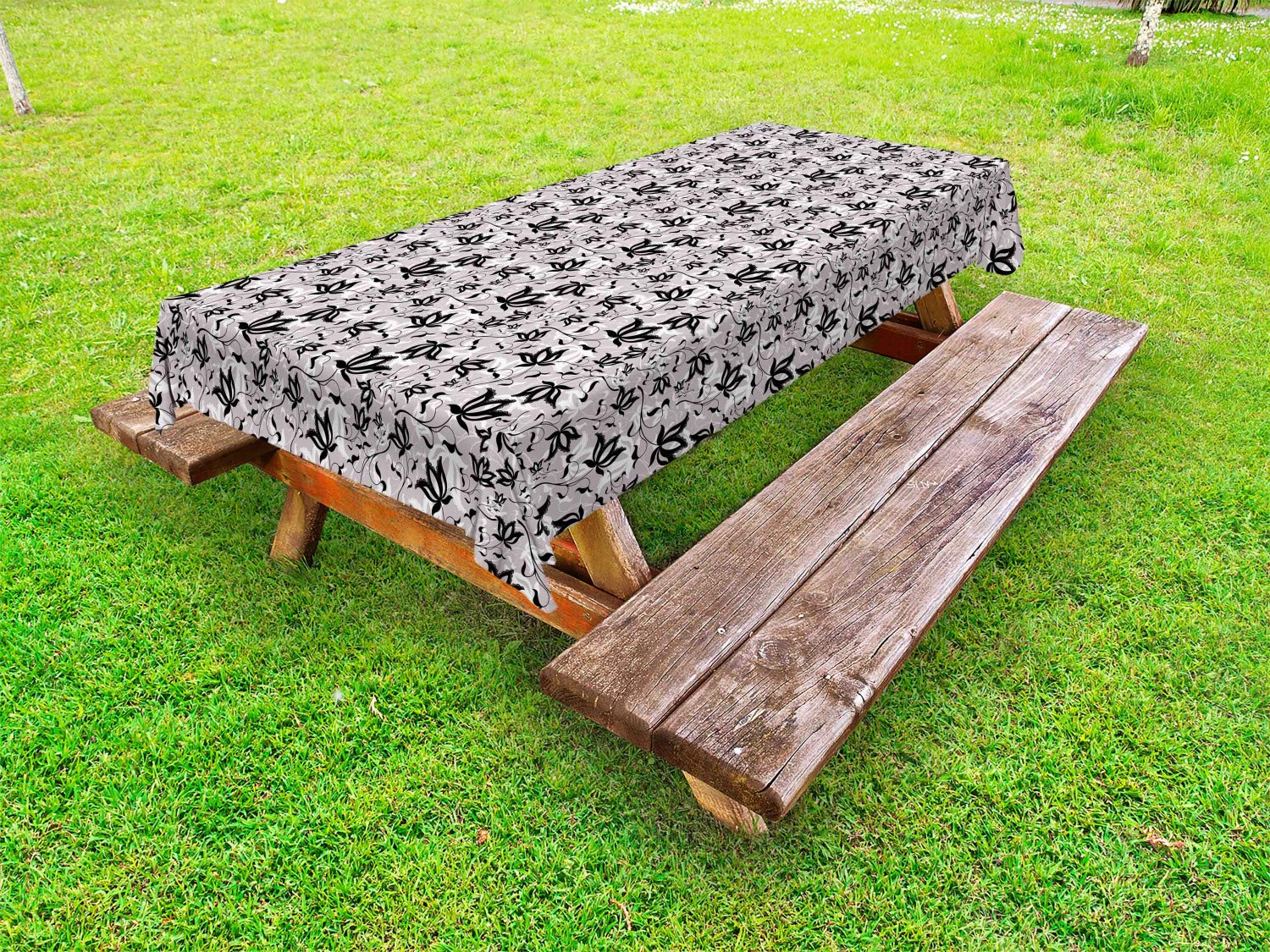 Ambesonne Floral Outdoor Tablecloth - Gothic Style Rose Petals Love & Romance Themed Washable Picnic Table Cover, 58x120 Inches, Pale Mauve Black White - Perfect for Garden Parties, Romantic Dinners & Outdoor Decor