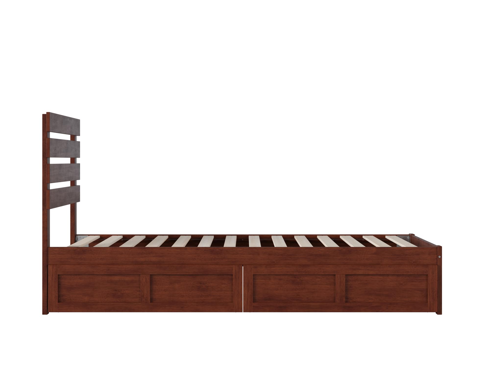 Atlantic Furniture Oxford Twin XL Bed with USB Turbo Charger & 2 Extra-Long Storage Drawers - Walnut Finish, Perfect for Small Spaces & Guest Rooms