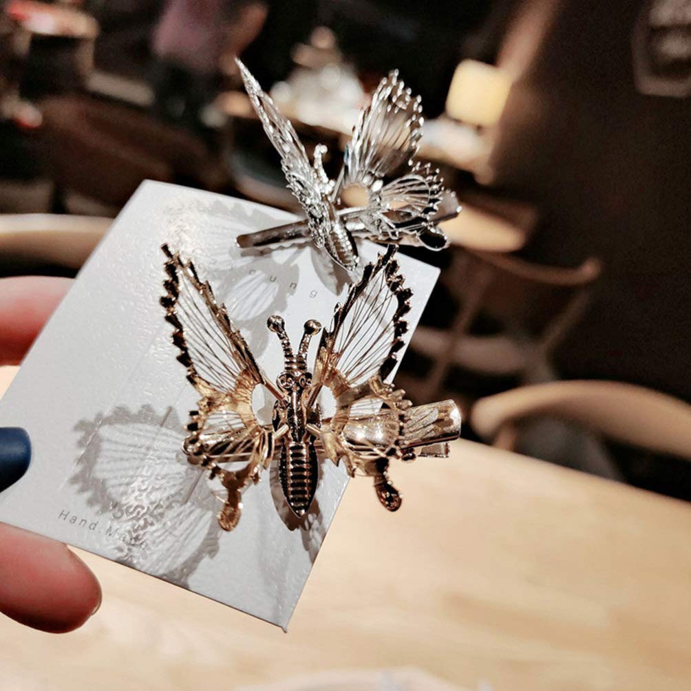 Amosfun 3-Piece Butterfly Hair Clips with Moving Crystal Rhinestones - Elegant French Side Hair Pins for Women, Perfect for Parties, Weddings and Daily Hair Accessories