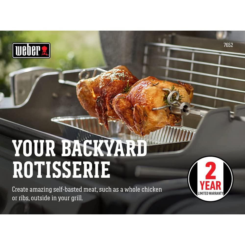 Weber 7652 Rotisserie for Weber Genesis II & Genesis II LX 200/300 Grills - Bundle with 2 Red Heat-Resistant BBQ Oven Mitts - Perfect for Backyard Grilling, Rotisserie Cooking & Outdoor Entertaining