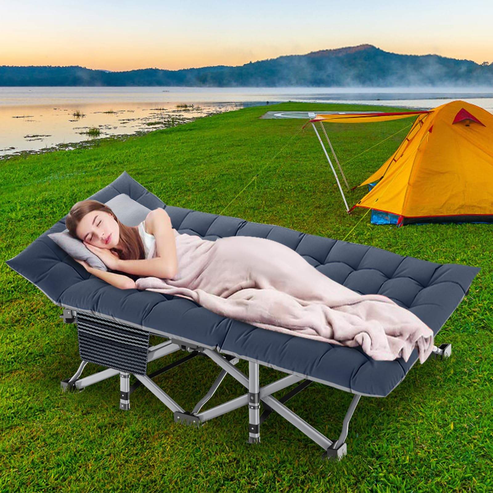 DoCred Folding Camping Cot with Mattress - 2 Pack Heavy Duty Portable Sleeping Cot Bed for Adults - Outdoor Travel Camp Cot with Carry Bag - Perfect for Camping, Hiking, and Emergency Preparedness