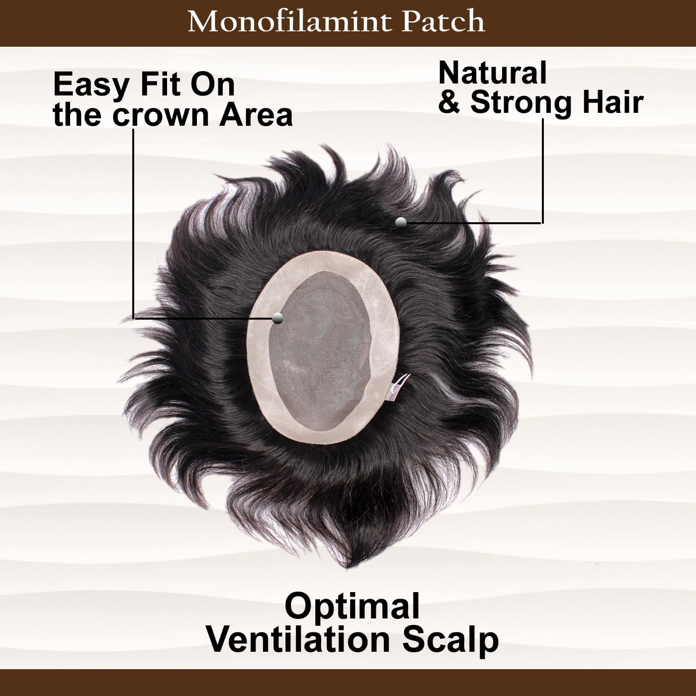 Majik MONOFILAMENT Natural Human Hair Patch Wig for Men - 9x6 Brown with Hair Patch Care Kit (Cleaner & Conditioner) - Works with Glue, Clips or Tape - Perfect for Thinning Hair & Bald Spot Coverage - Daily Wear & Special Occasions