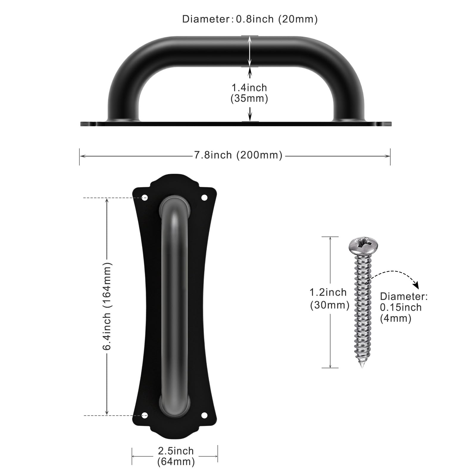 Dolibest 7.8'' Heavy Duty Steel Door Handle - 2 Pack Metal Fence Gate Pull Handle for Sliding Doors, Barn Doors, Closet & Garage | Includes Installation Hardware & Easy to Install | Perfect for Home, Farm & Industrial Use