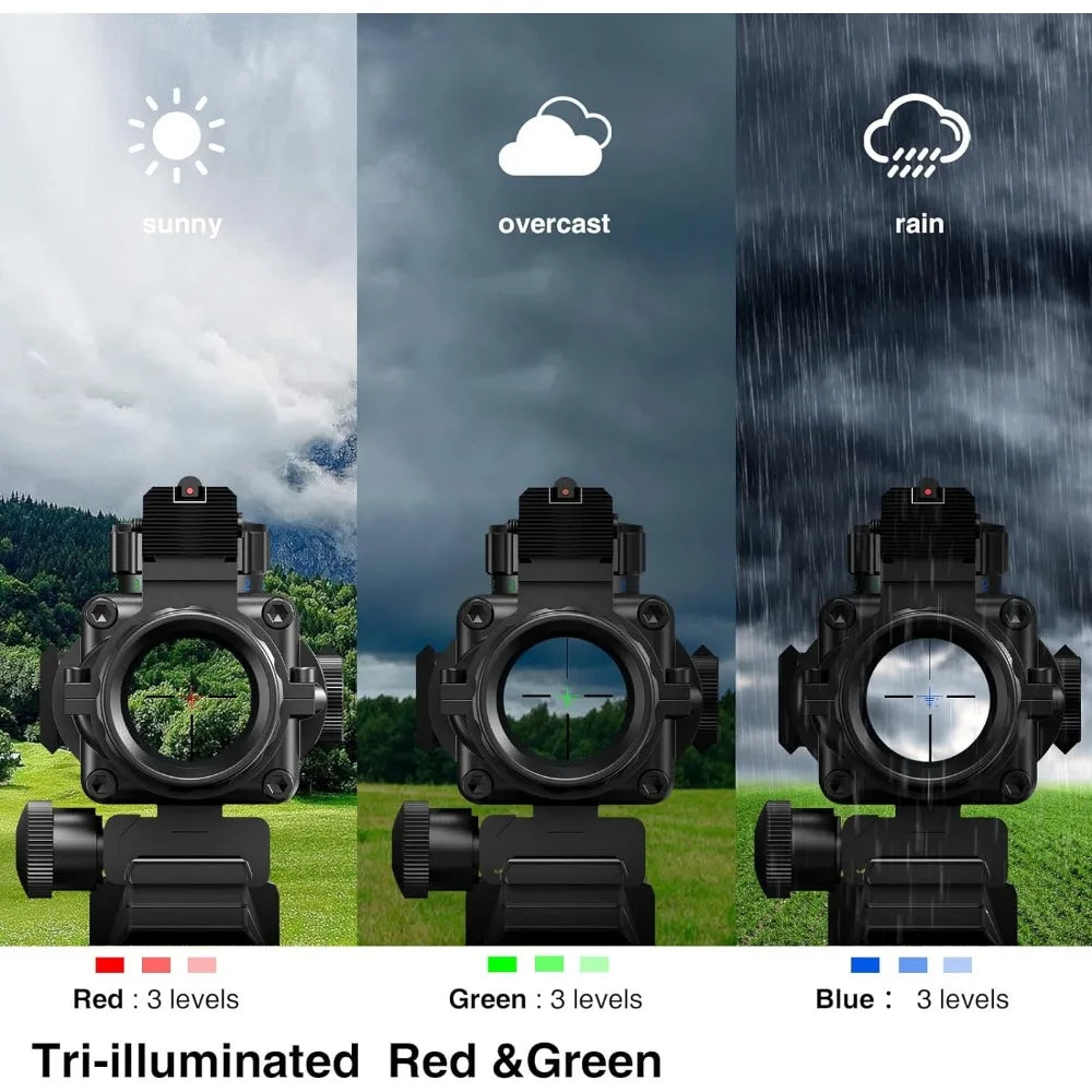 Tactical Rifle Scope with Red, Green & Blue Illuminated Reticle - 20mm Rail Mount & Fiber Optic Sight for Hunting and Shooting - Perfect for Low Light Conditions and Long Range Precision