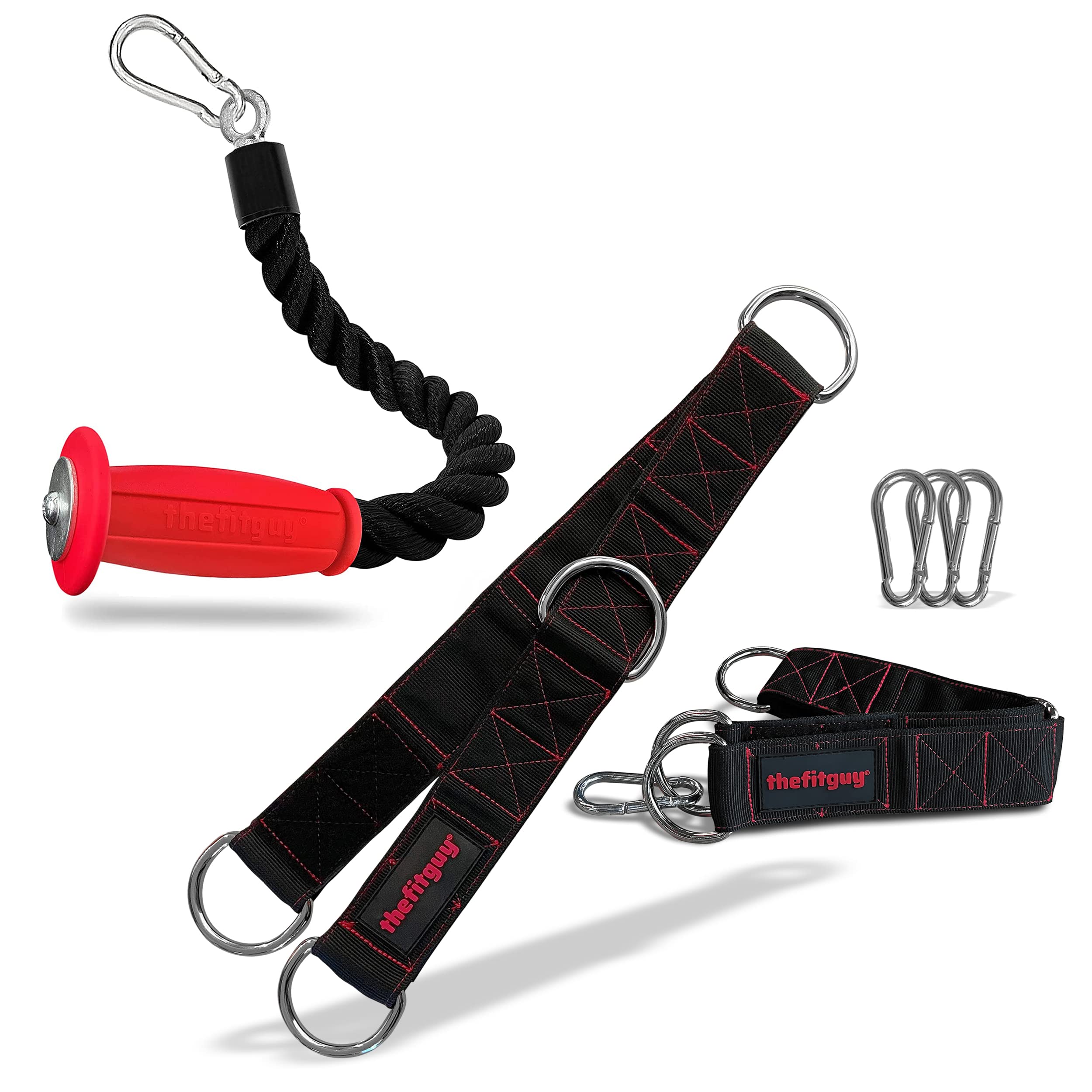 Premium Ergonomic Single Tricep Rope & 2 Multi-Function Straps for Cable Machine Attachments (Includes 5 Durable Metal Snap Hooks) - Perfect for Home Gym, CrossFit, and Strength Training Workouts