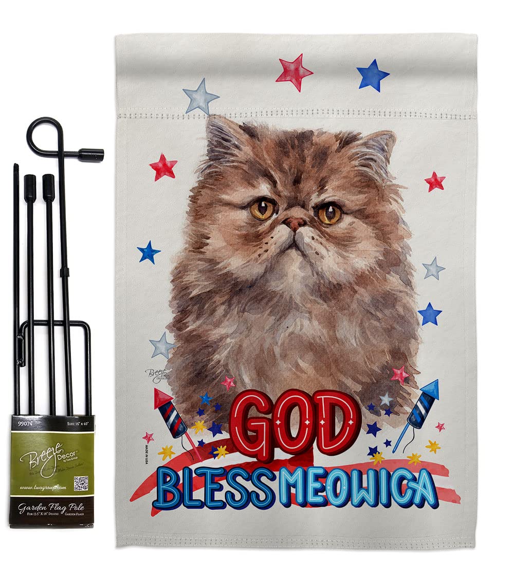 Patriotic Persian Cat Garden Flag Set - Double-Sided Pet Decor for Yard