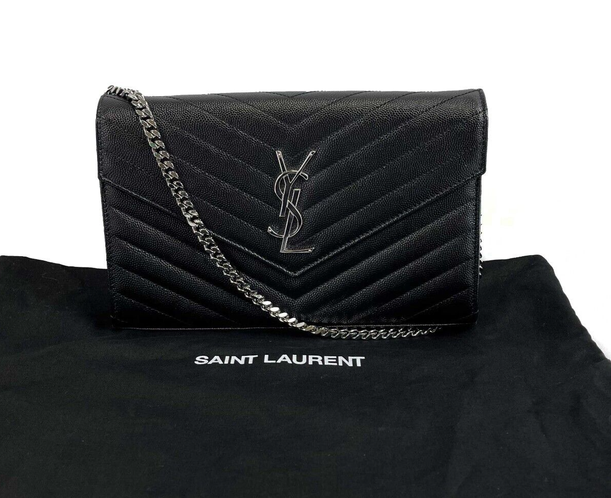 Saint Laurent Matelasse Chevron Leather Medium Black Crossbody Bag - Stylish Wallet on Chain for Women | Perfect for Evening Out, Parties & Daily Use