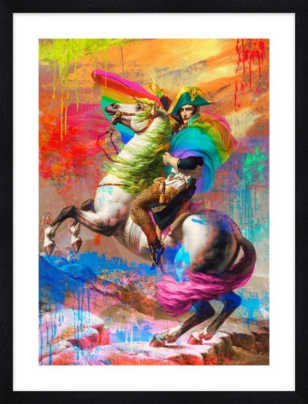 Funky Pop Art Print 'Cafe' by Eric Chestier - Napoleon 2.0 Framed Canvas with Black Border - Modern Wall Decor for Living Room, Bedroom & Office