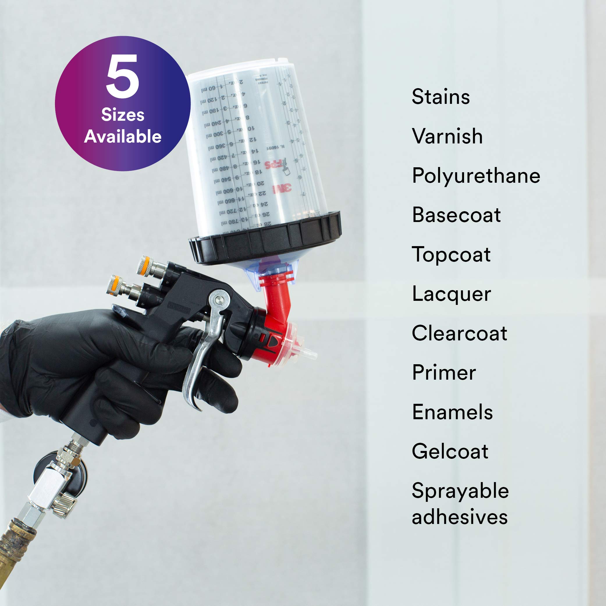 3M PPS (Original Series) Paint Spray Gun Kit - 22 oz Capacity, 125-Micron Filter, Includes 50 Cup Lids & Liners, 20 Sealing Plugs - Perfect for Automotive Painting, Furniture Refinishing & Home DIY Projects