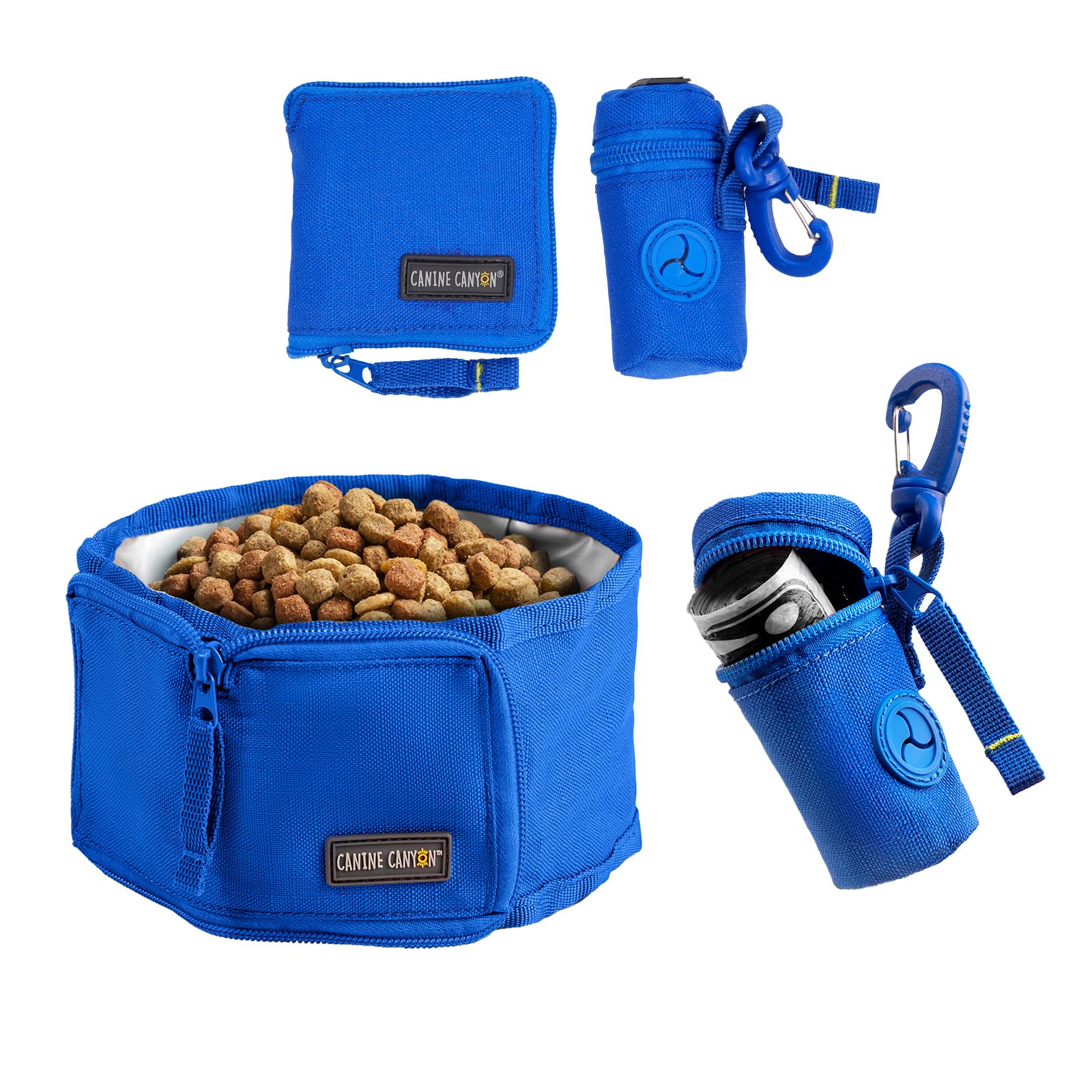 Foldable Collapsible Dog Bowl & Leash-Attached Poop Bag Dispenser Set - Portable Pet Travel Bowl for Food & Water - Perfect for Hiking, Camping, Travel & Outdoor Adventures with Your Dog