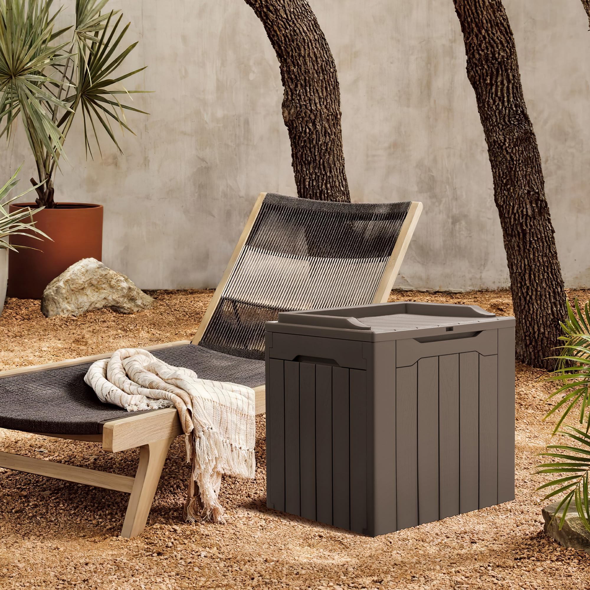 Greesum 31 Gallon All-Weather Outdoor Deck Storage Box - Waterproof Patio Furniture Cover, Package Delivery & Garden Tool Organizer (Brown) - Perfect for Backyard, Deck, Porch & Poolside Storage
