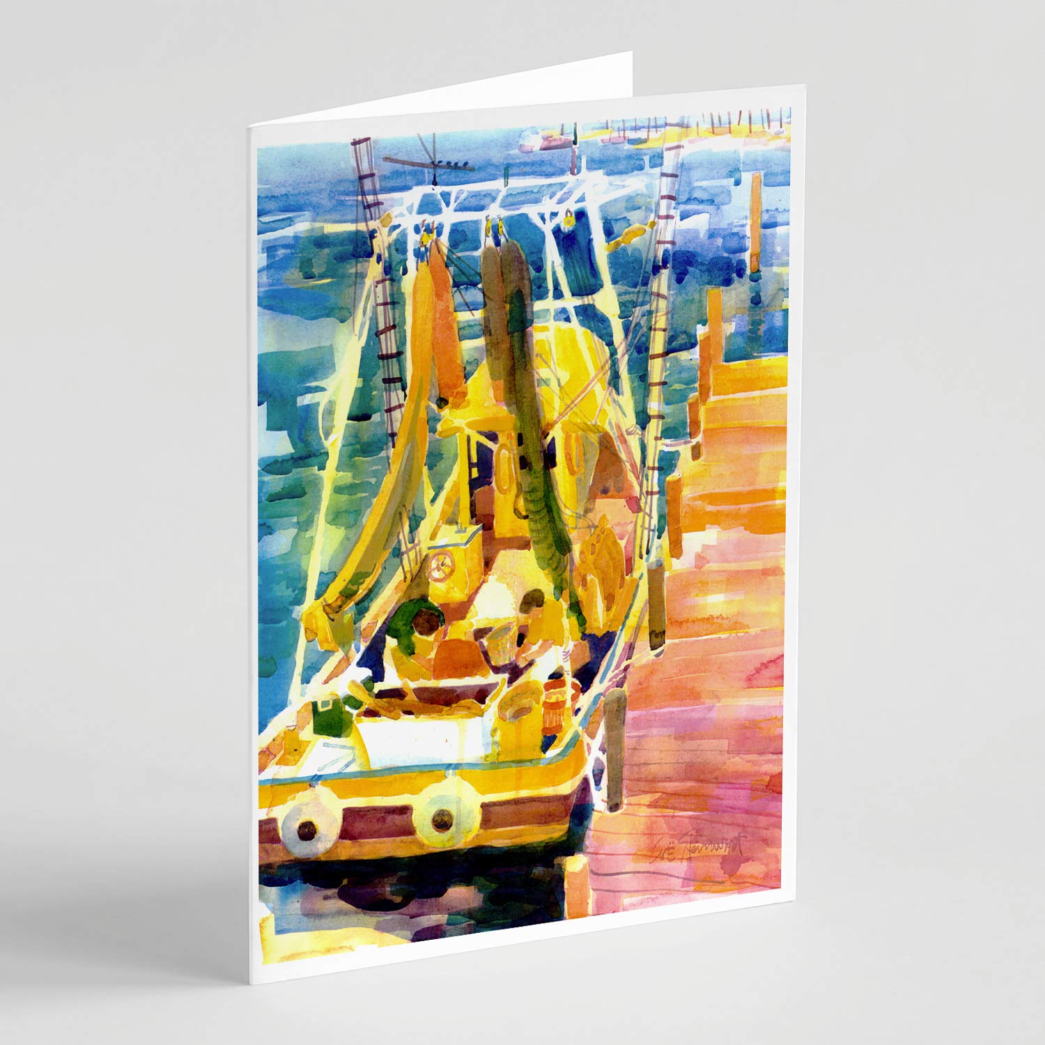 Shrimp Boats Greeting Cards - Pack of 8 Blank A7 Note Cards (5x7 inches) with Envelopes | Whimsical Nautical Design | Perfect for Birthday Wishes, Thank You Notes & Special Occasions