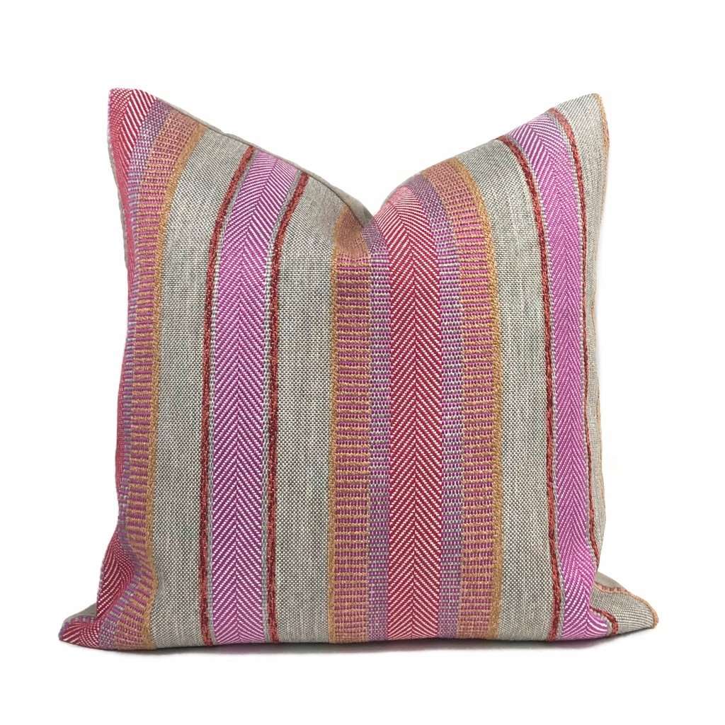 Ogilvie Pink & Tan Textured Stripe Pillow Cover - Soft Decorative Throw Pillow Case for Sofa, Bed & Couch - Home Decor Accent for Living Room, Bedroom or Nursery