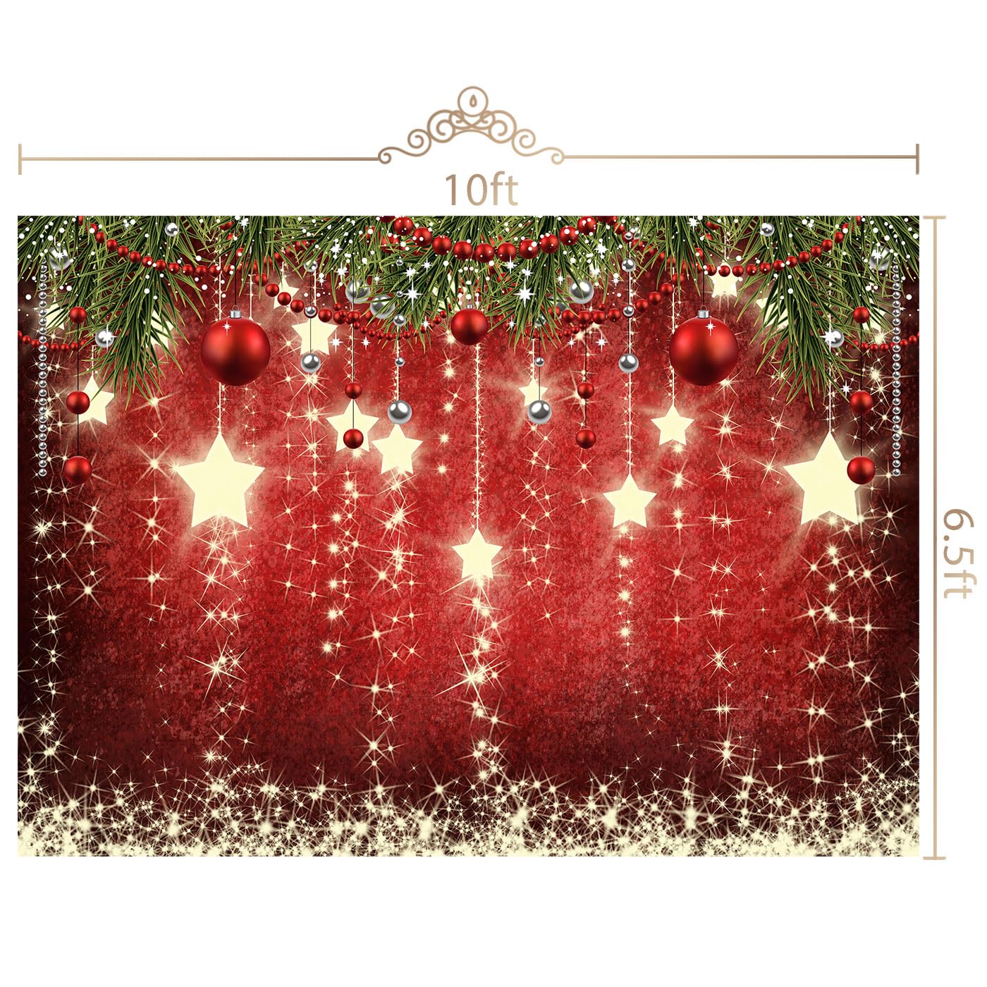 10x6.5ft Red Christmas Backdrop with Sparkling Stars - Premium Holiday Photo Booth Background for Christmas Photography, Family Portraits & Party Decorations (Perfect for Xmas Parties, Newborn Shoots & Social Media Content)