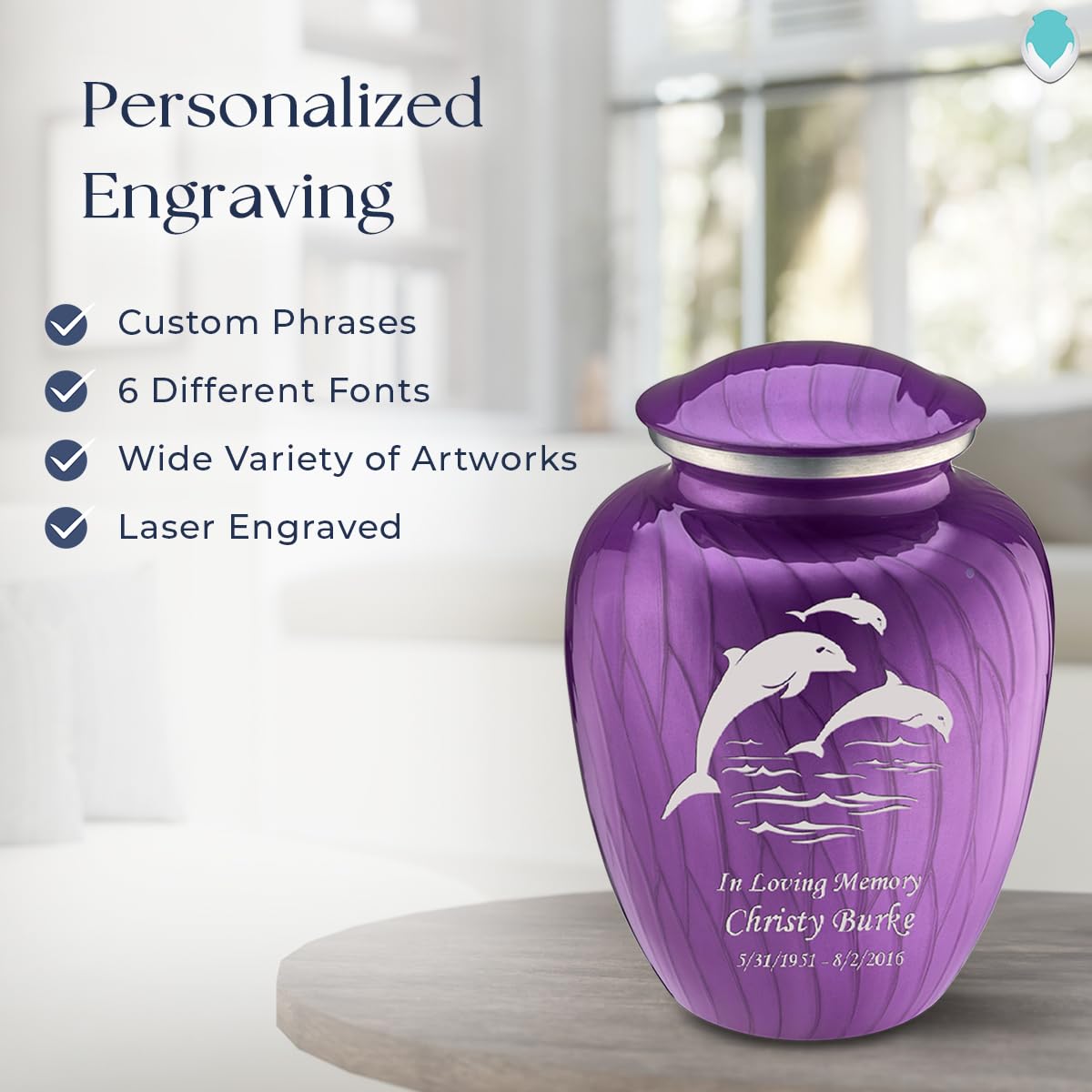 Personalized Dolphin Cremation Urn for Human Ashes - Large Pearl Purple Funeral Urn for Adults with Double Side Engraving (Holds 200 lbs) - Perfect for Memorial Services & Home Display