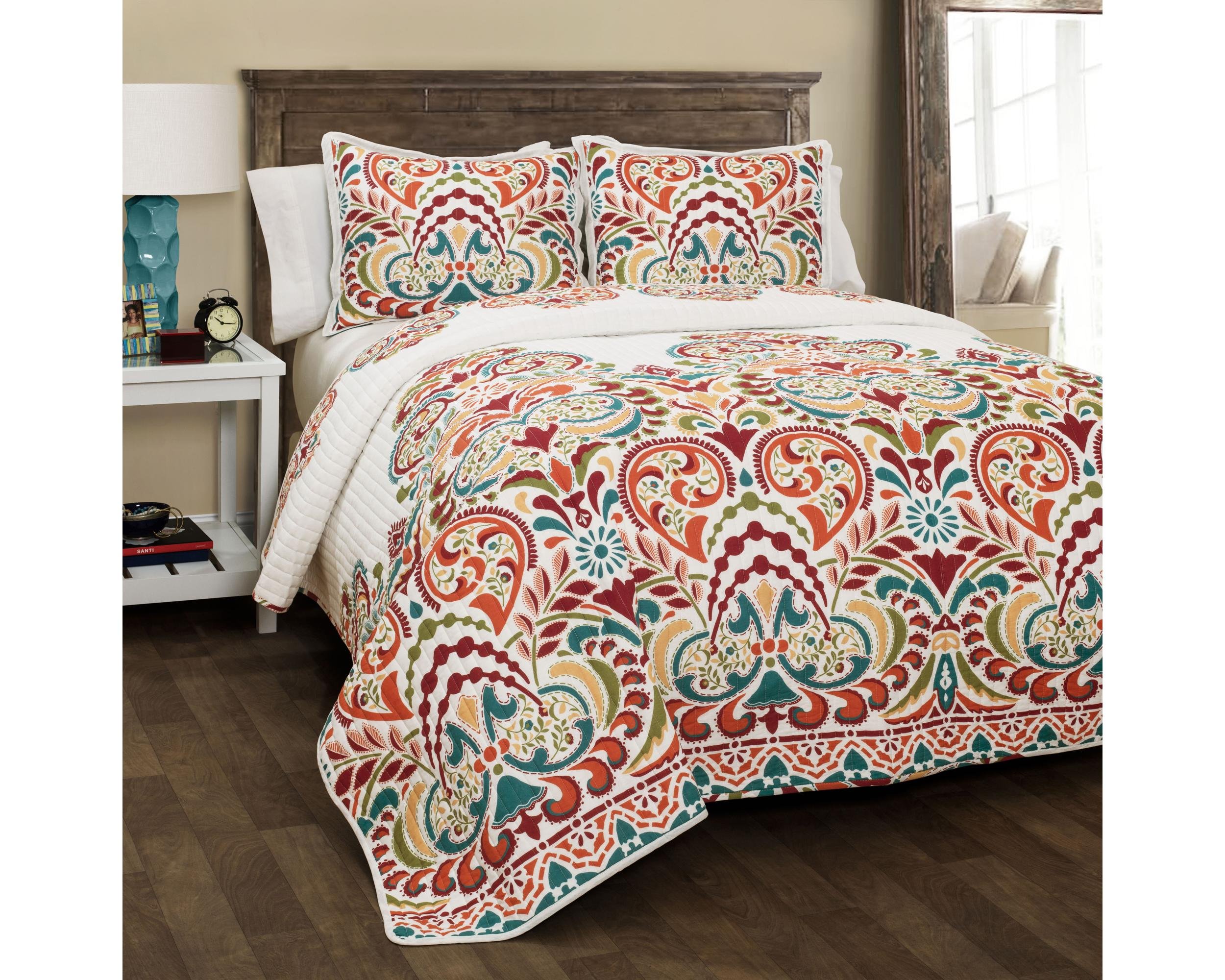 Lush Decor Clara Reversible Quilt Set - Full/Queen, Turquoise & Tangerine for Cozy Bedroom