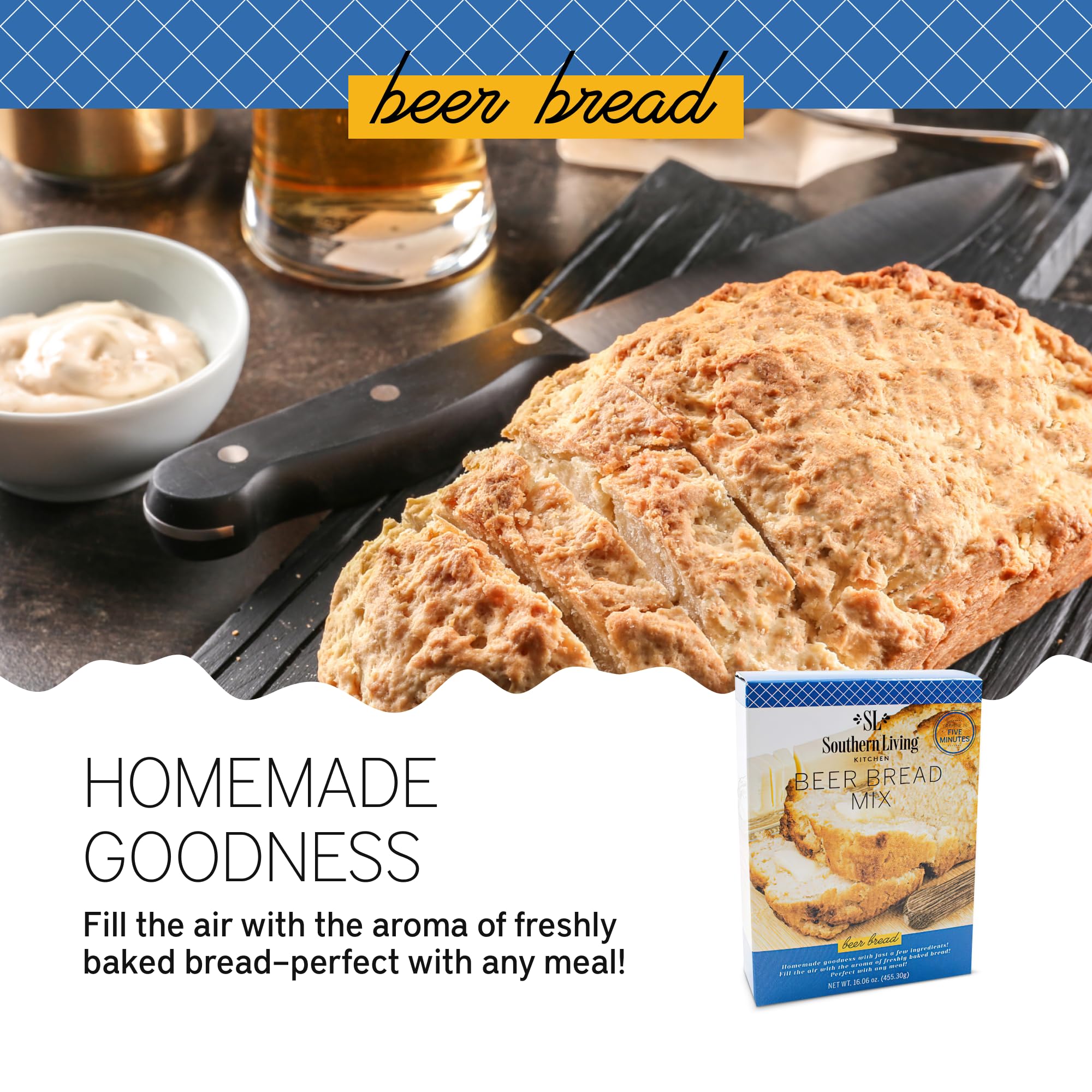 Southern Living Gourmet Beer Bread Mix - Easy-to-Bake Delight for Potlucks, Parties & Dessert | Quick Homemade Bread Recipe | Perfect for Family Gatherings & Holiday Meals (1 Mix)