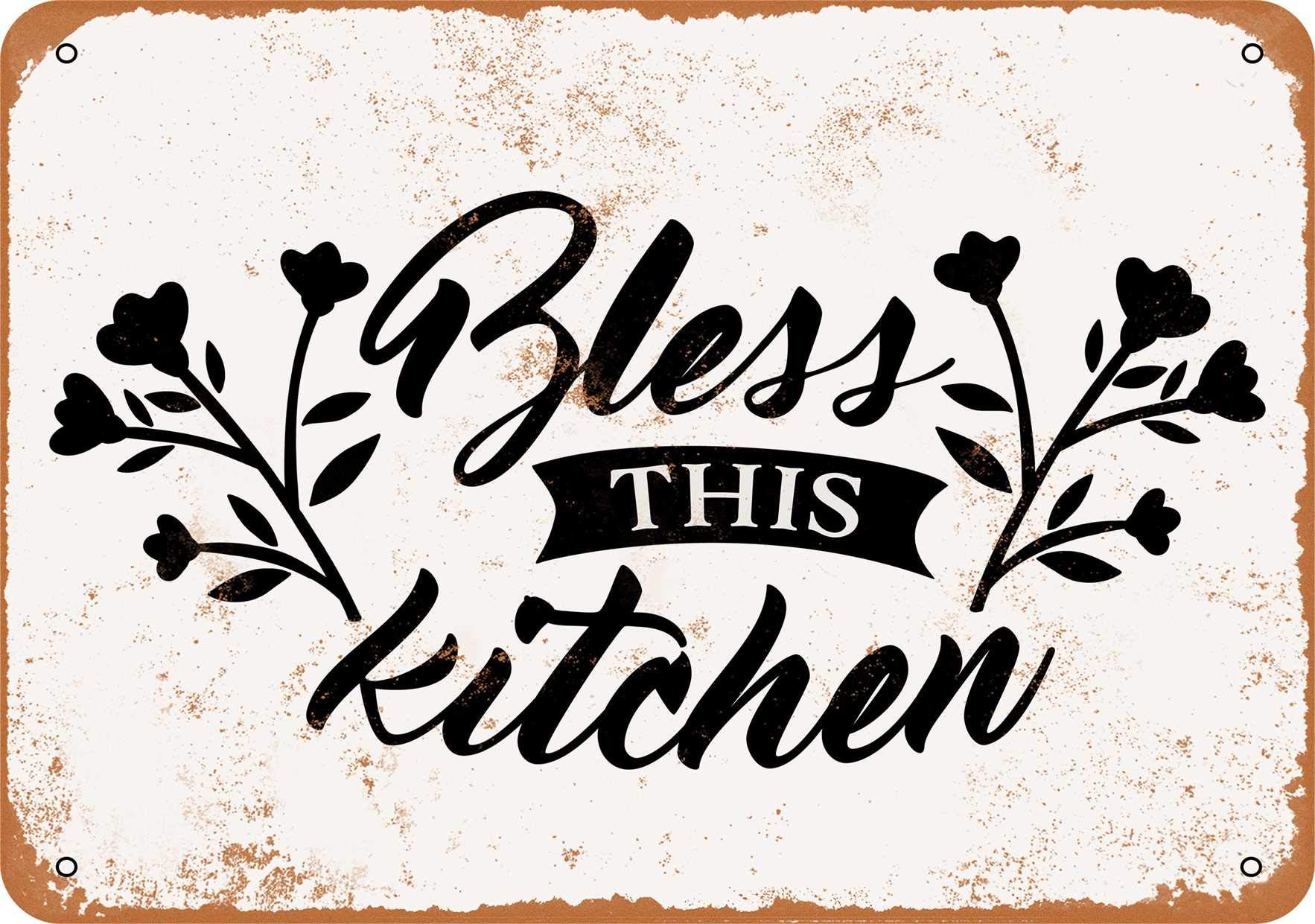 7x10 Inch Vintage Metal Sign - Bless This Kitchen - Rustic Farmhouse Decor for Home, Kitchen, Bar, Cafe & Office Wall Art