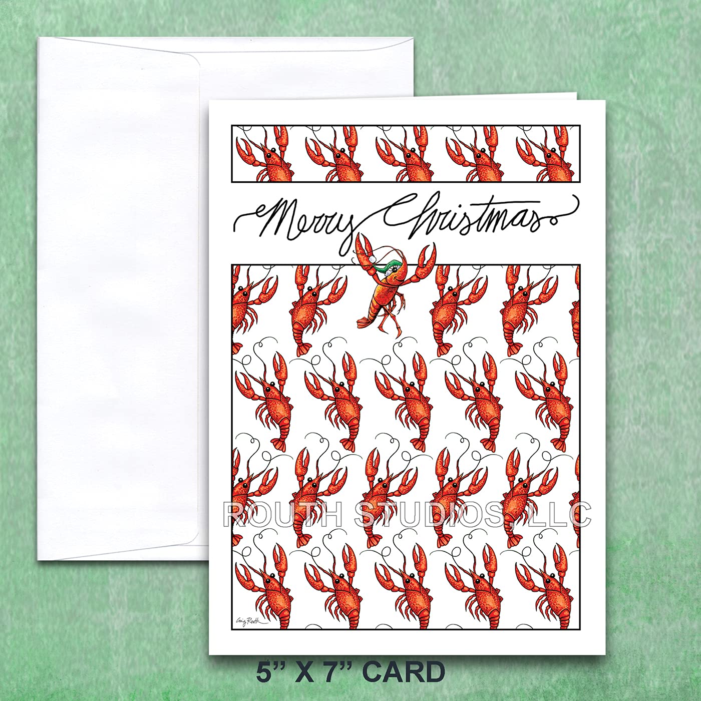 Routh Collection Louisiana Christmas Card with Crawfish Recipe - Holiday Greeting Card for Friends & Family - Perfect for Christmas Gifts, Party Invitations & Festive Celebrations