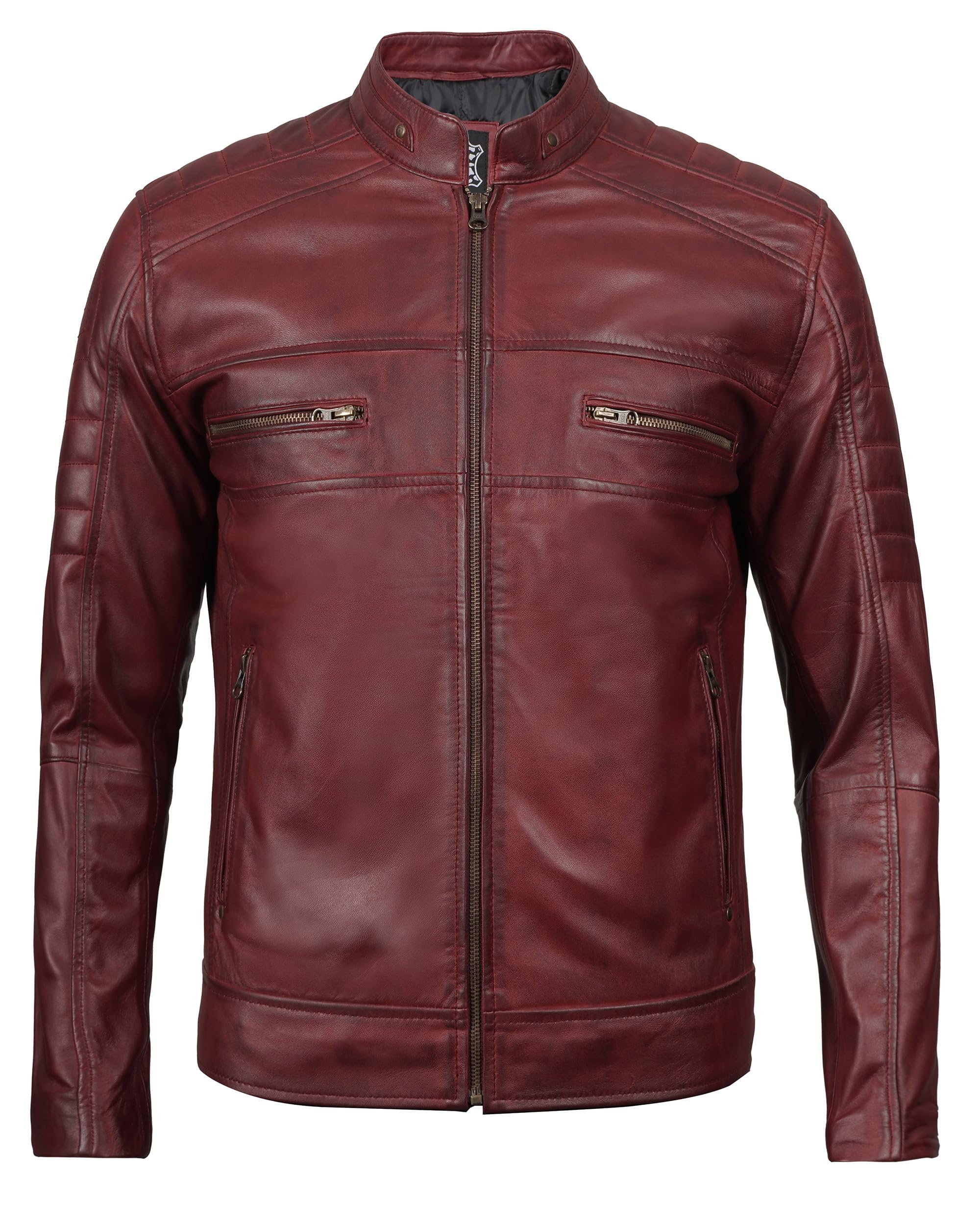 Premium Real Lambskin Leather Jacket for Men - Classic Cafe Racer Style Motorcycle Jacket | Durable & Stylish Outerwear for Riding, Casual Wear & Night Out