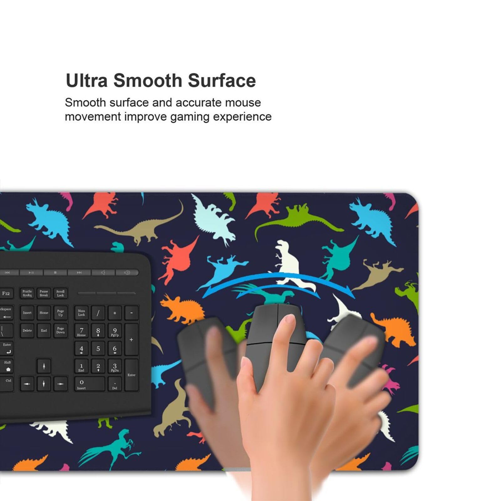 Cute Dinosaur Mouse Pad - Non-Slip Rubber Gaming Mouse Mat with Extended Rectangle Design for PC, Laptop, Office & Home Desk Use
