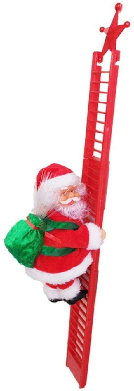 Electric Climbing Santa on Ladder - Musical LED Christmas Tree Decoration, Plush Santa Doll Toy for Xmas Home Decor | Perfect for Tree Hanging, Door & Wall Decoration During Holiday Season