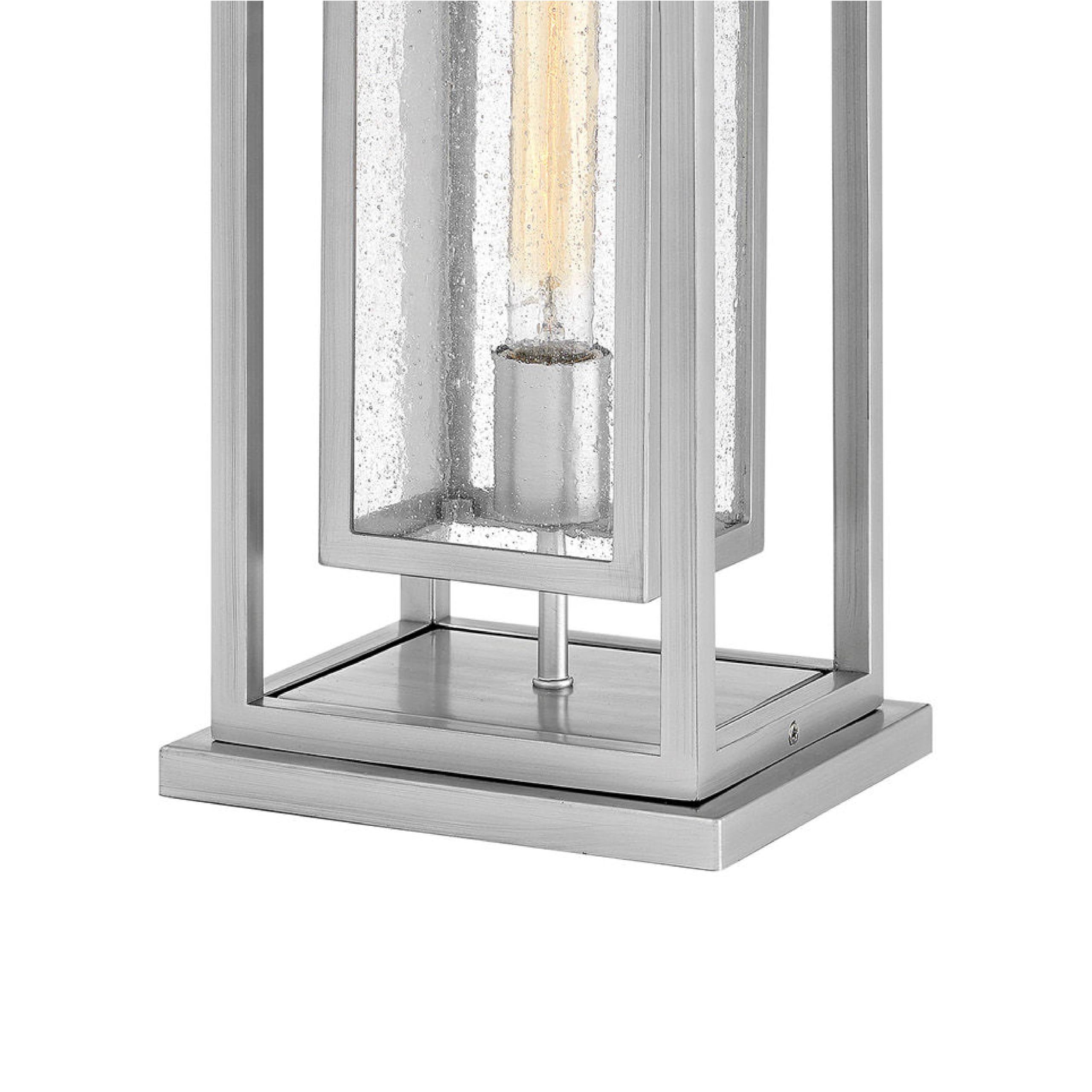Hinkley Republic Medium Pier Mount Outdoor LED Lantern with Clear Seedy Glass Panes - Durable Composite Construction, Anti-Fading Satin Nickel Finish - Perfect for Porch, Patio, and Garden Lighting