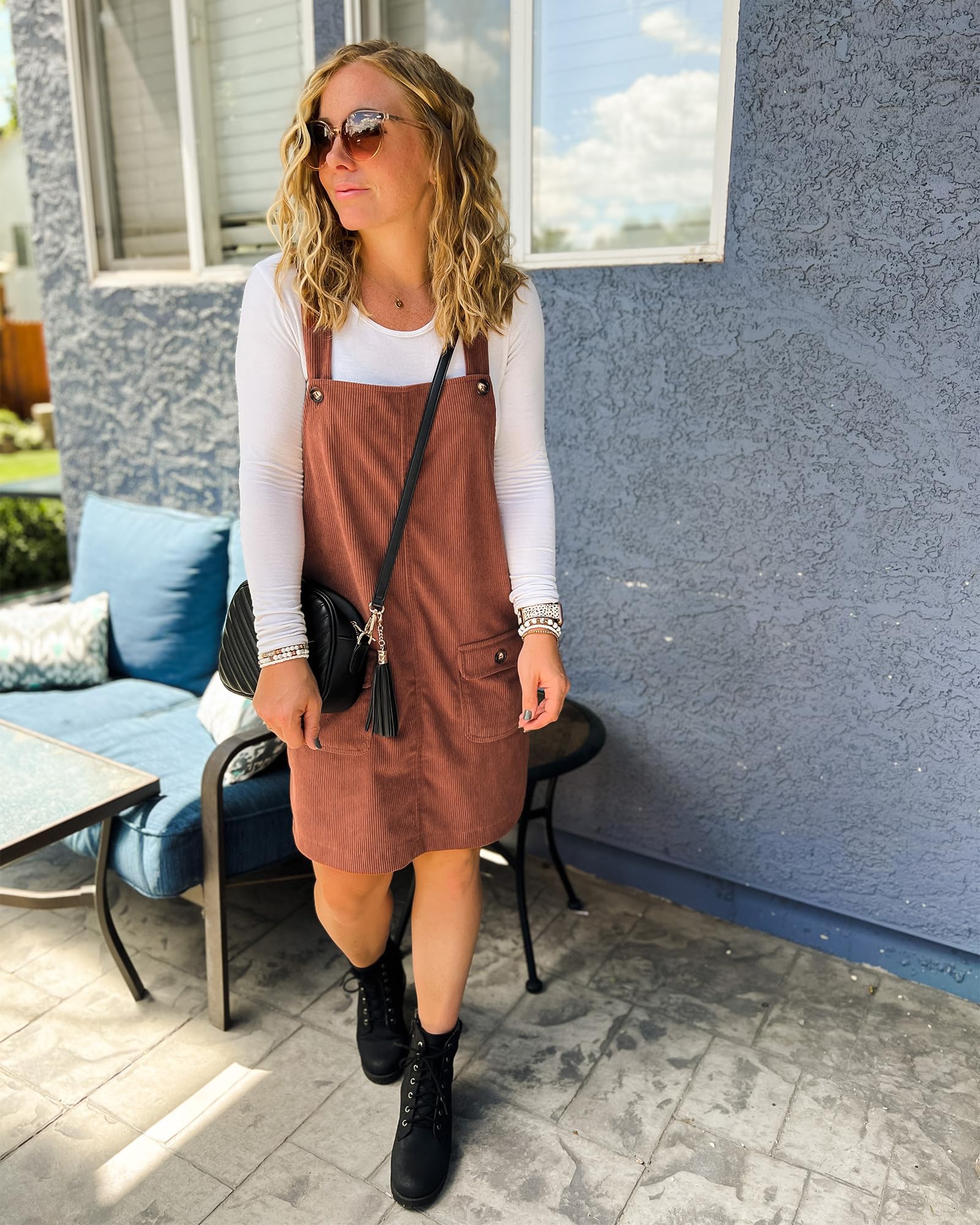 Luvamia Women's Corduroy Overall Dress with Adjustable Straps - Casual Pinafore Short Dress with Pockets | Perfect for Fall Fashion, Date Nights & Weekend Outfits