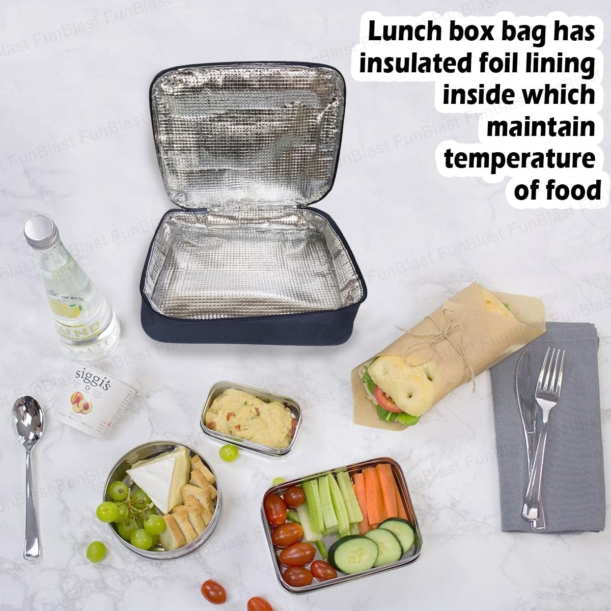 FunBlast Insulated Lunch Bag - Reusable Thermal Lunch Box for Office, School, Picnic & Travel - Leakproof Food Storage Tote for Men & Women - Perfect for Meal Prep, Work Commutes & Outdoor Adventures (Blue)
