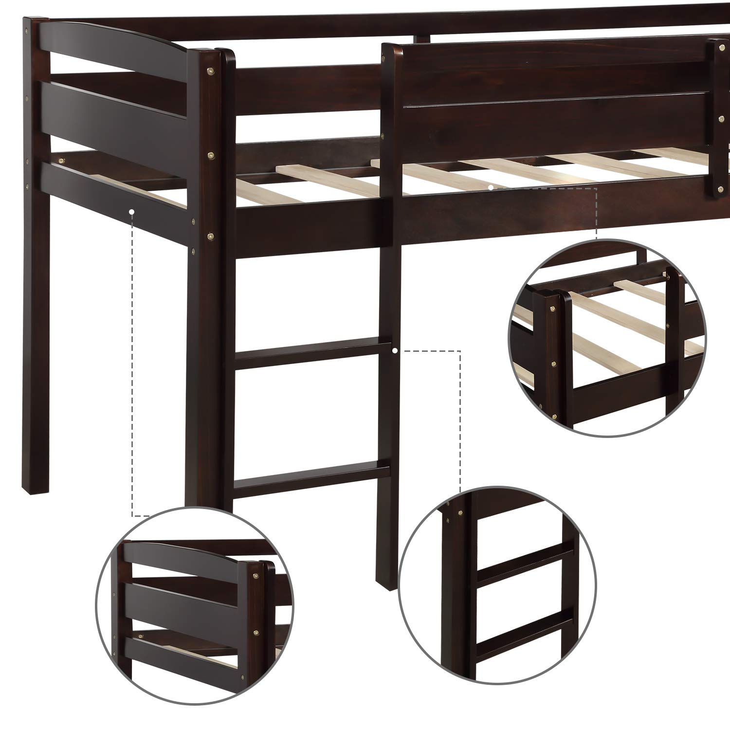 Sturdy Wooden Loft Bed Twin Size with 8-Slat Support, Safety Guard Rail & Ladder - 200 lbs Weight Capacity (79.5