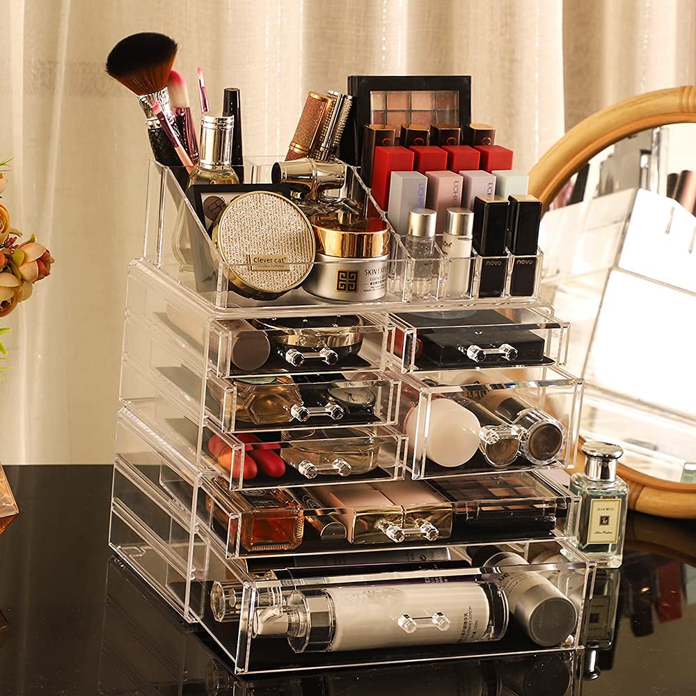 3-Pack Clear Acrylic Makeup Organizer with 7 Stackable Drawers - Skincare & Jewelry Storage for Vanity, Desk, Bathroom Countertop | Perfect for Hair Clips, Beauty Products & Cosmetics Organization