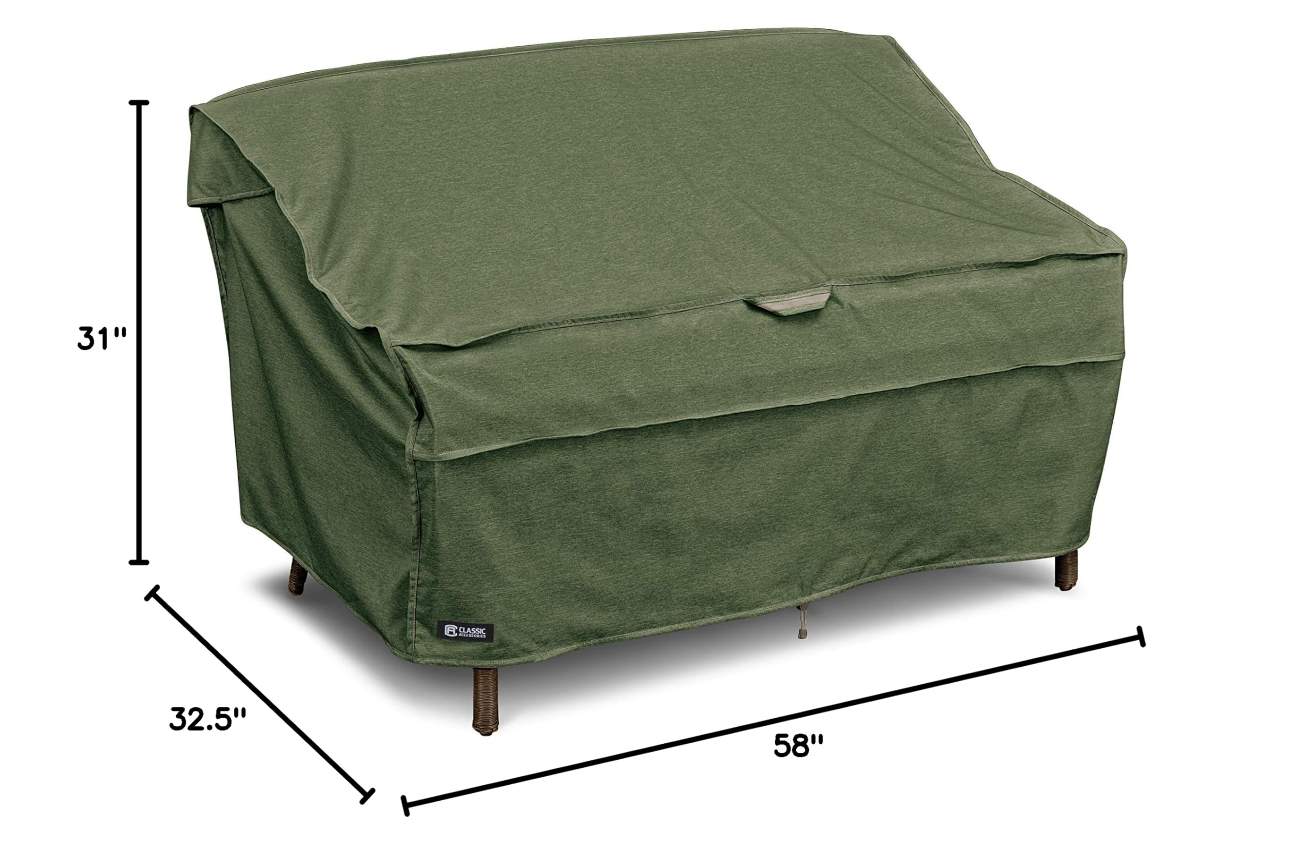 Classic Accessories Montlake FadeSafe Water-Resistant 58 Inch Patio Bench Cover, Heather Fern - Perfect for Outdoor Furniture Protection
