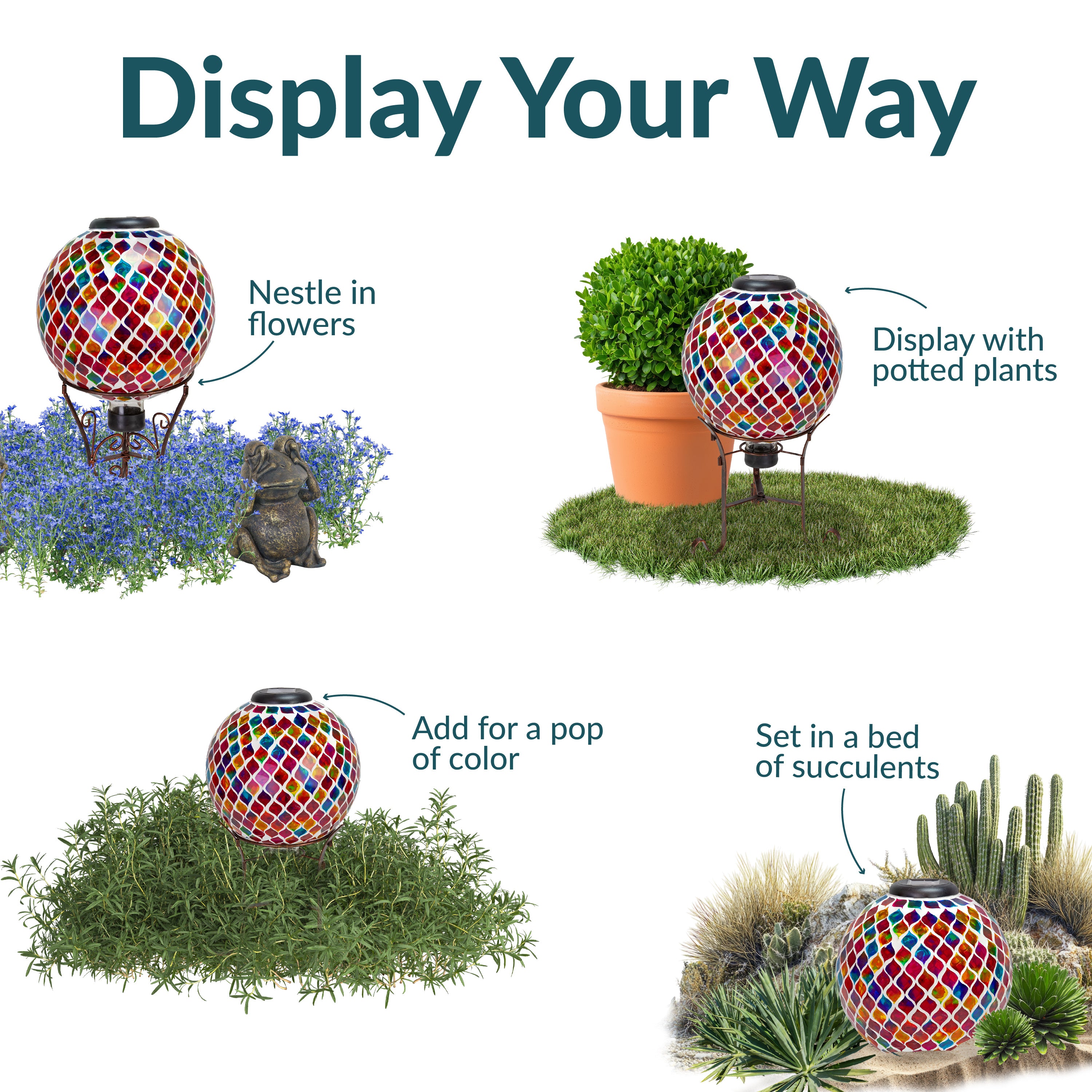 Sunnydaze 10-Inch Glass Mosaic Solar Garden Gazing Globe - Decorative Outdoor Sphere for Garden, Patio, Yard & Landscape Decor | Solar-Powered Light for Nighttime Ambiance