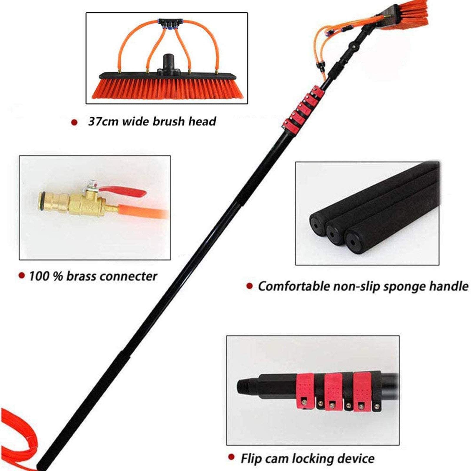 **Water Fed Pole Window Cleaning Kit - Telescopic Extension Pole (3.6-10.8M/12-36FT) with Brush & Washer Wand - Perfect for High-Rise Windows, Balconies, and Hard-to-Reach Glass Surfaces**
