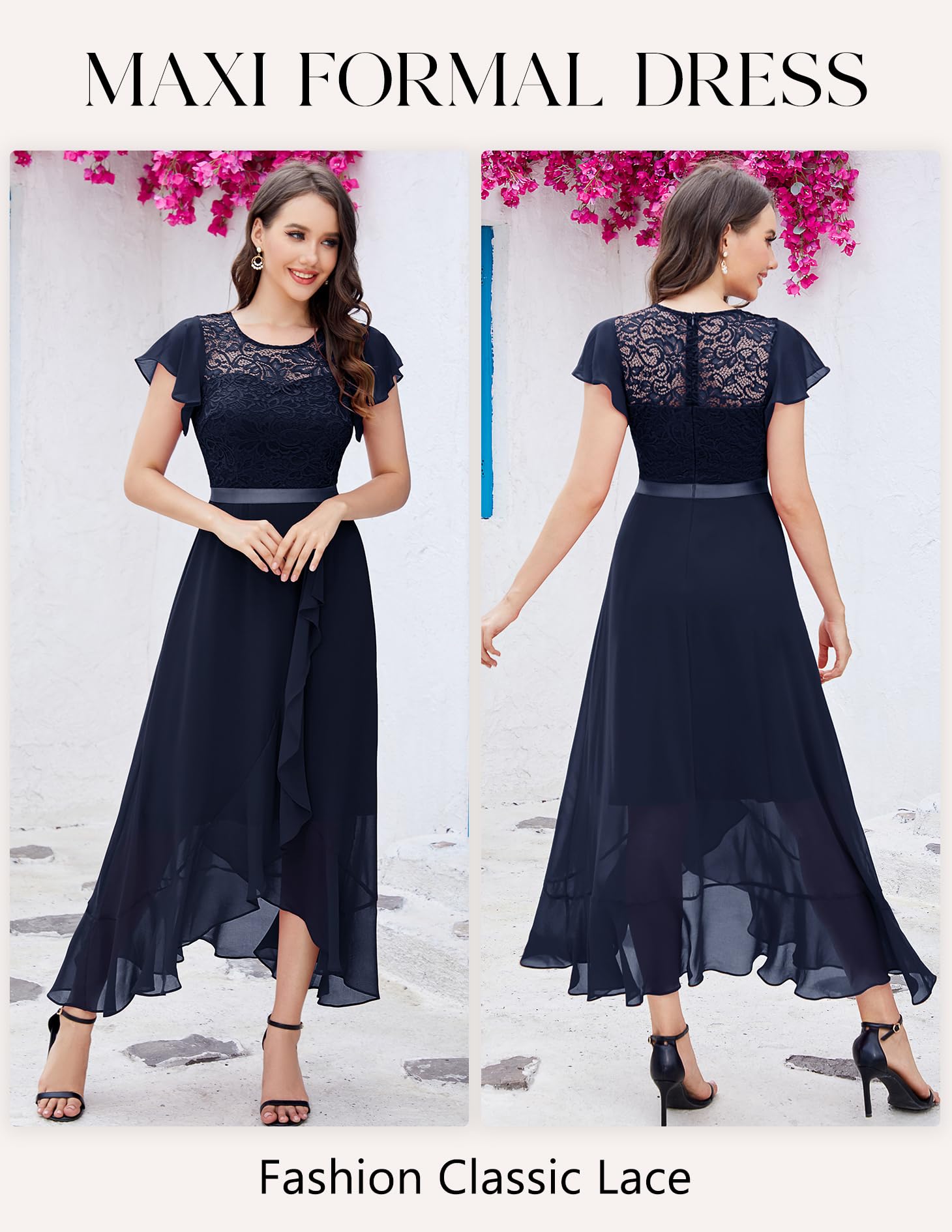 BeryLove Elegant Lace Long Prom Dress for Women - 2025 Wedding Guest Cocktail Dress with High Slit | Perfect for Formal Events, Evening Parties & Special Occasions
