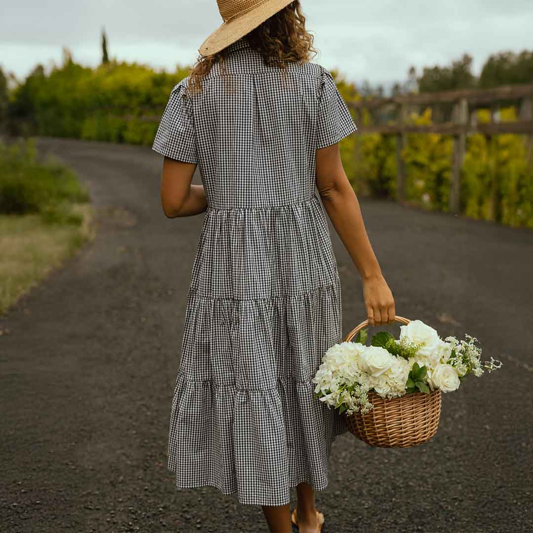 Arroyo Dress in Navy Gingham - Flowy Summer Dress for Women | Perfect for Beach Vacations, Picnics & Casual Outings