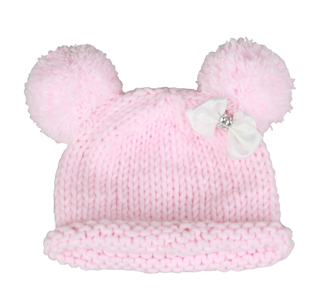 Best Knit Baby Girls Pompom Hat - Soft Crochet Knitted Pom Pom Beanie with Bow for Newborn & Toddler - Perfect for Photo Shoots, Winter Outfits & Special Occasions