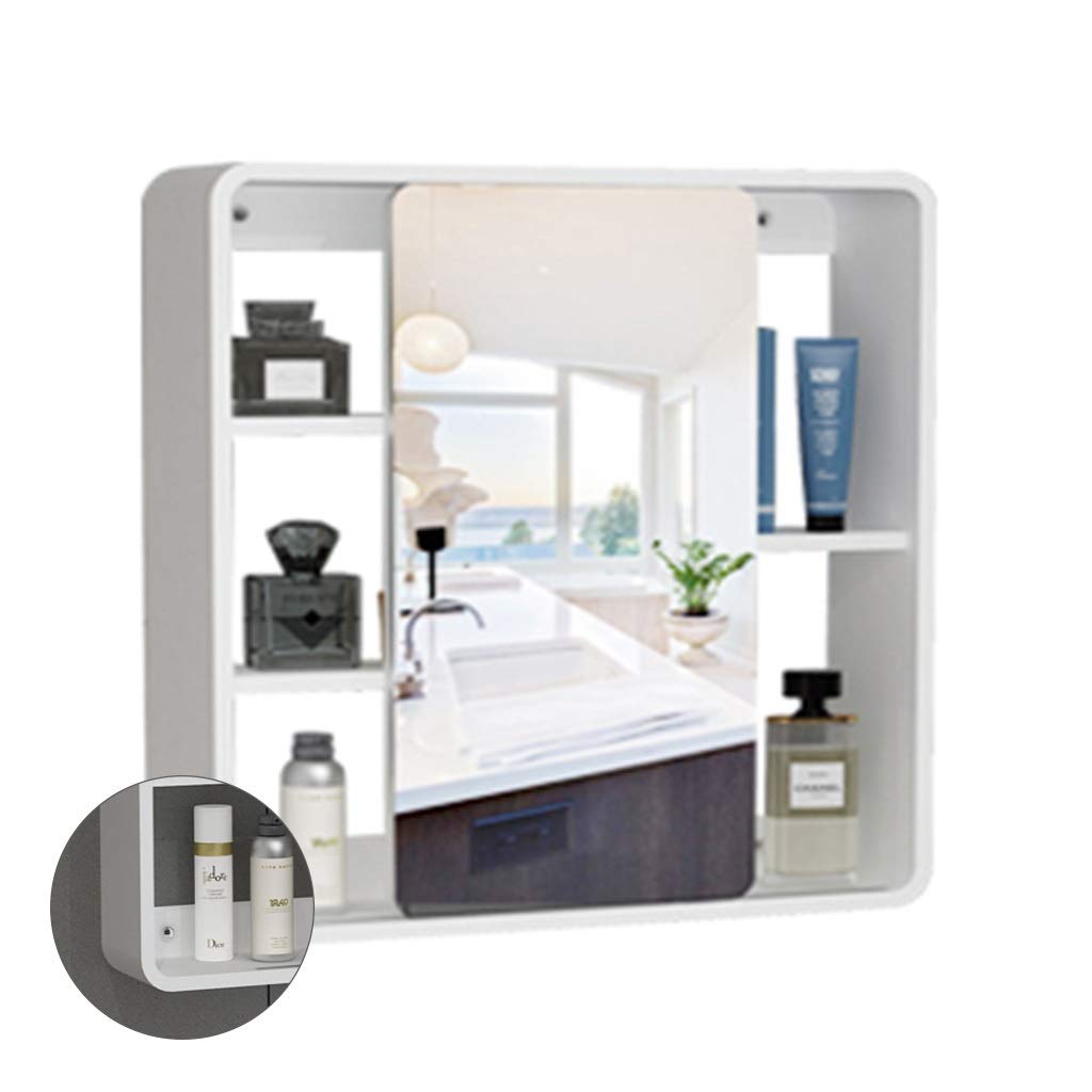 White Solid Wood Medicine Cabinet with Mirror & Shelf - 80x65cm Sliding Bathroom Mirror Cabinet (No Back Panel) - Perfect for Small Bathrooms, Vanities & Modern Home Decor