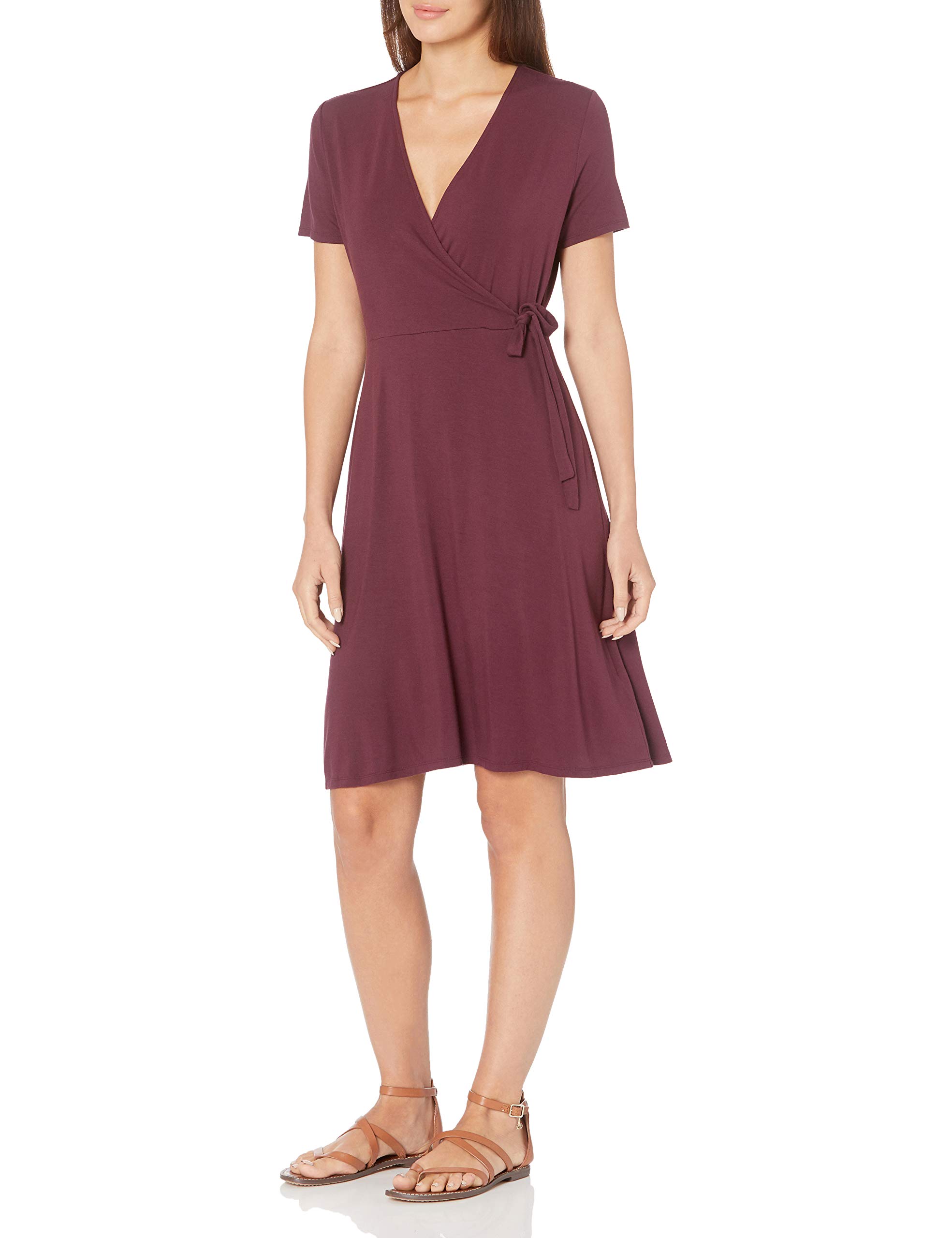 Amazon Essentials Women's Short Sleeve Faux-Wrap Dress - Flattering Casual & Office Wear for Women | Comfortable Stretchy Fabric for Everyday Use, Work, Dates & Special Occasions
