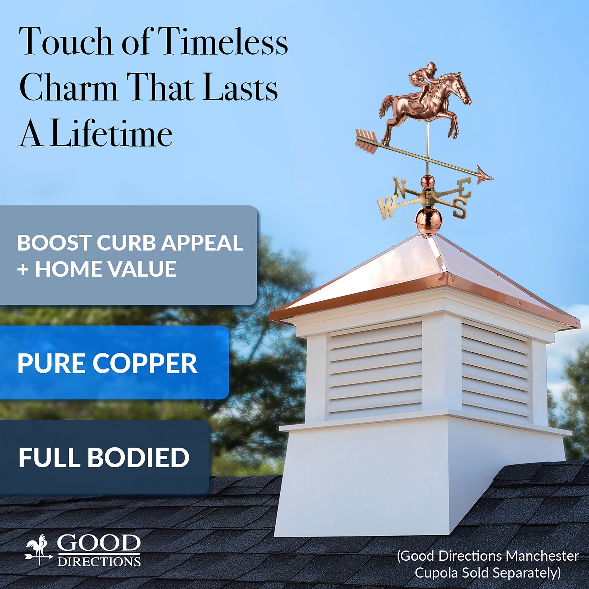 Vintage Jumping Horse & Rider Weathervane - Handcrafted Copper Outdoor Decor for Garden, Farmhouse, or Barn - Perfect for Rustic Home & Countryside Aesthetic
