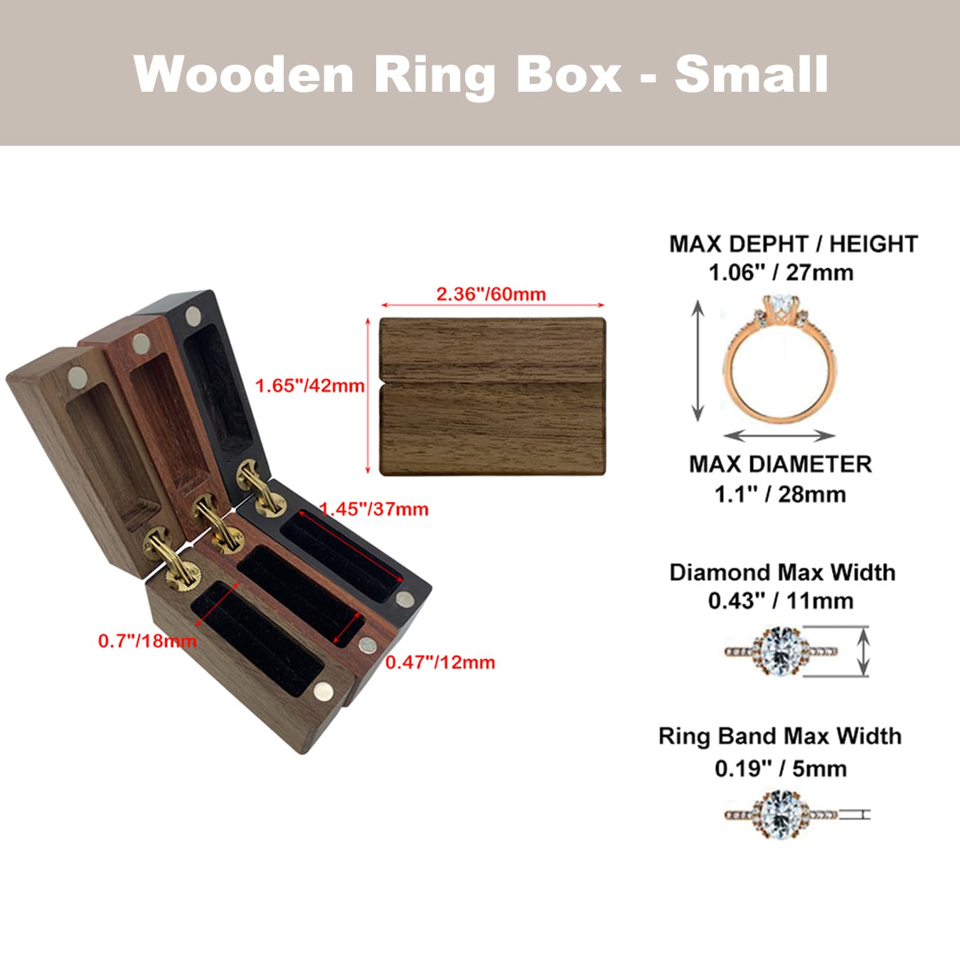 UOOOM Wooden Ring Box - Slim Portable Jewelry Case for Engagement Rings, Wedding Bands & Anniversary Gifts - Valentine's Day Proposal Present (Black) - Perfect for Romantic Surprises & Special Occasions