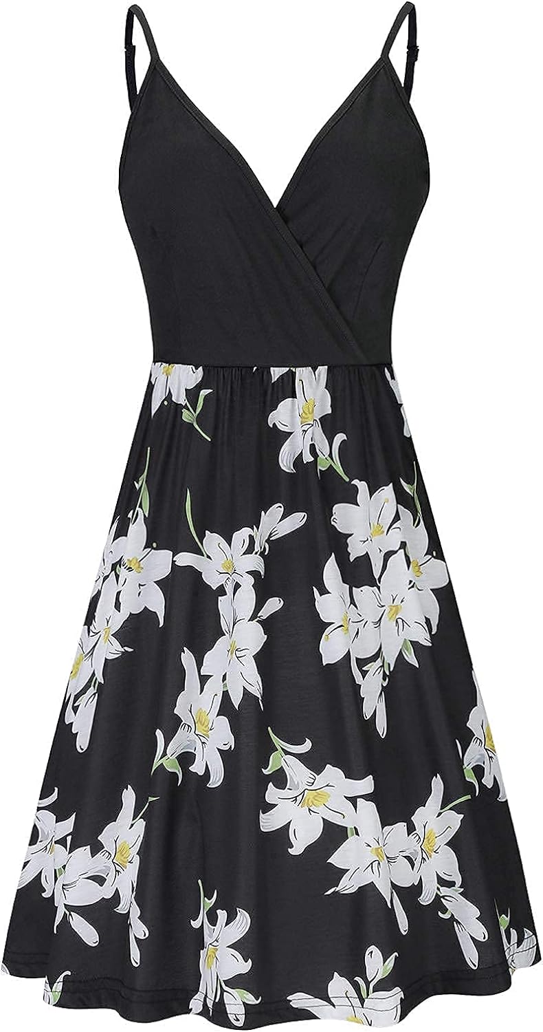 Elegant V-Neck Spaghetti Strap Casual Dress with Pockets - Perfect for Summer Outings, Beach Vacations & Date Nights