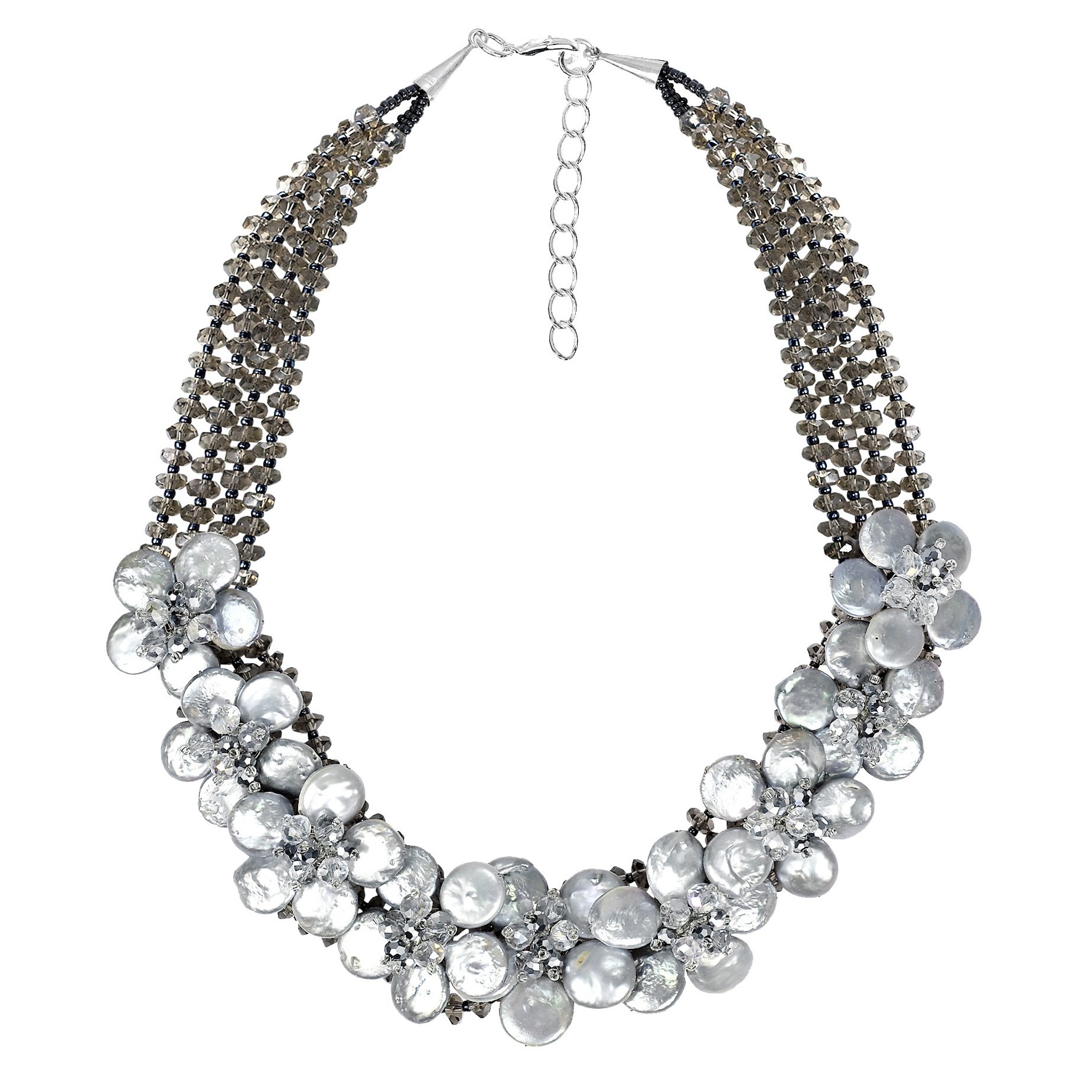 AeraVida Floral Harmony .925 Sterling Silver Cultured Freshwater Pearl Statement Necklace for Women - Elegant Jewelry Gift for Wedding, Anniversary & Special Occasions