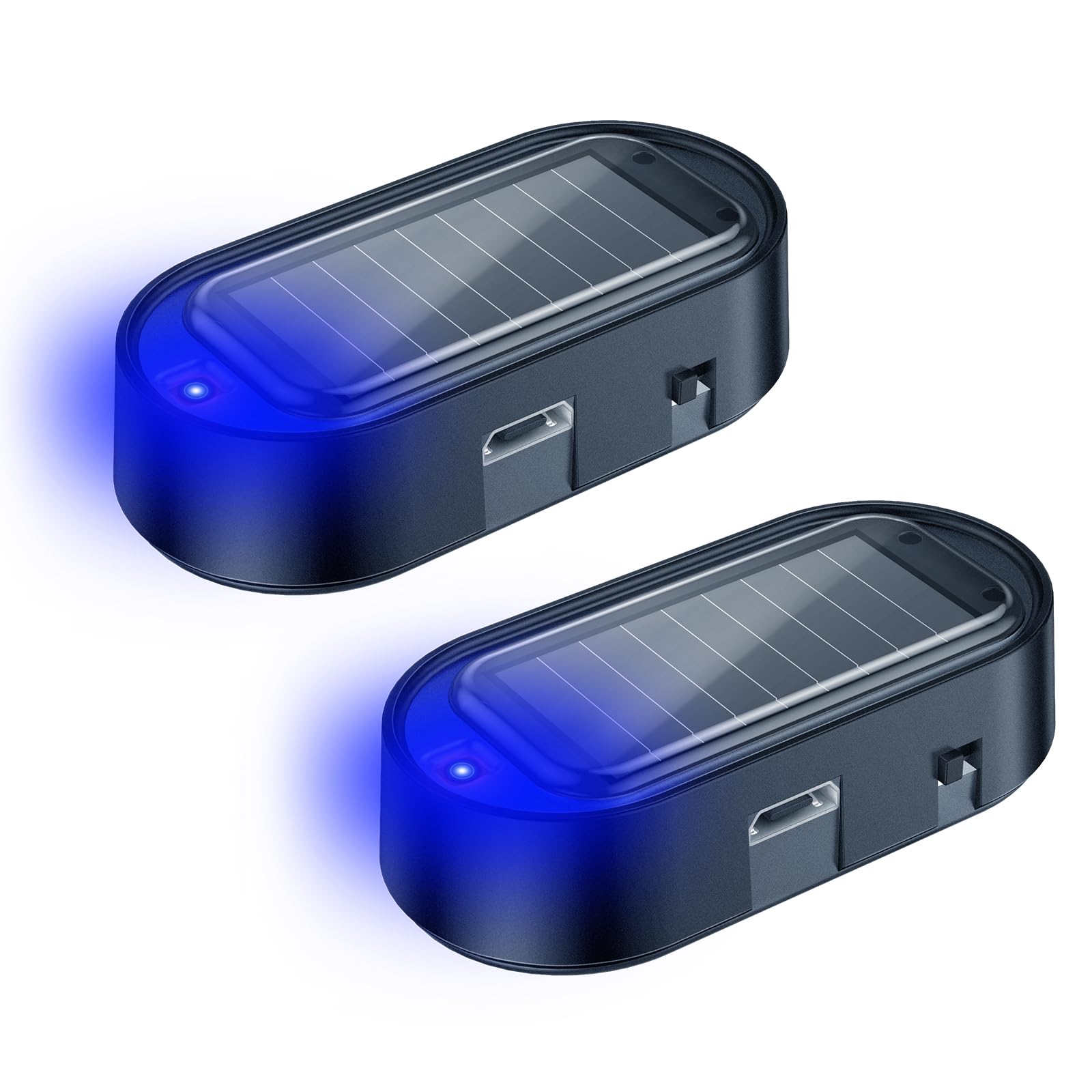 ELECTOP Solar Fake Car Alarm LED Light - Anti-Theft USB Charging for Cars (2PCS Blue) - Perfect for Night Parking Security