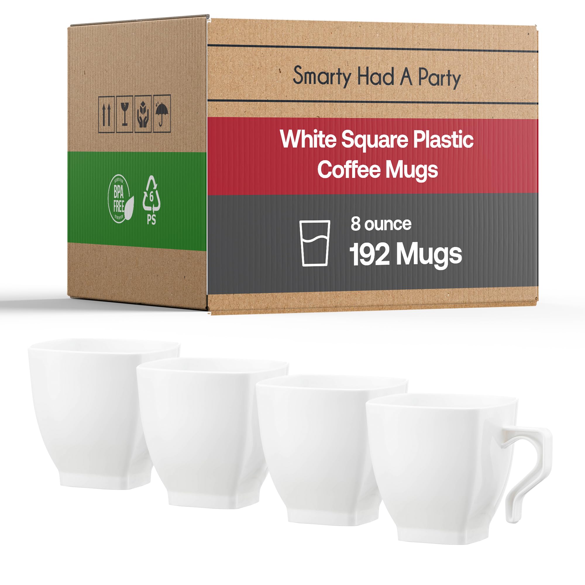 192-Pack 8 oz Disposable Plastic Coffee Cups - White Reusable Drinking Tumblers for Tea, Coffee & Beverages - Bulk Party Cups for Weddings, Christmas, Birthdays, Office & Home Gatherings