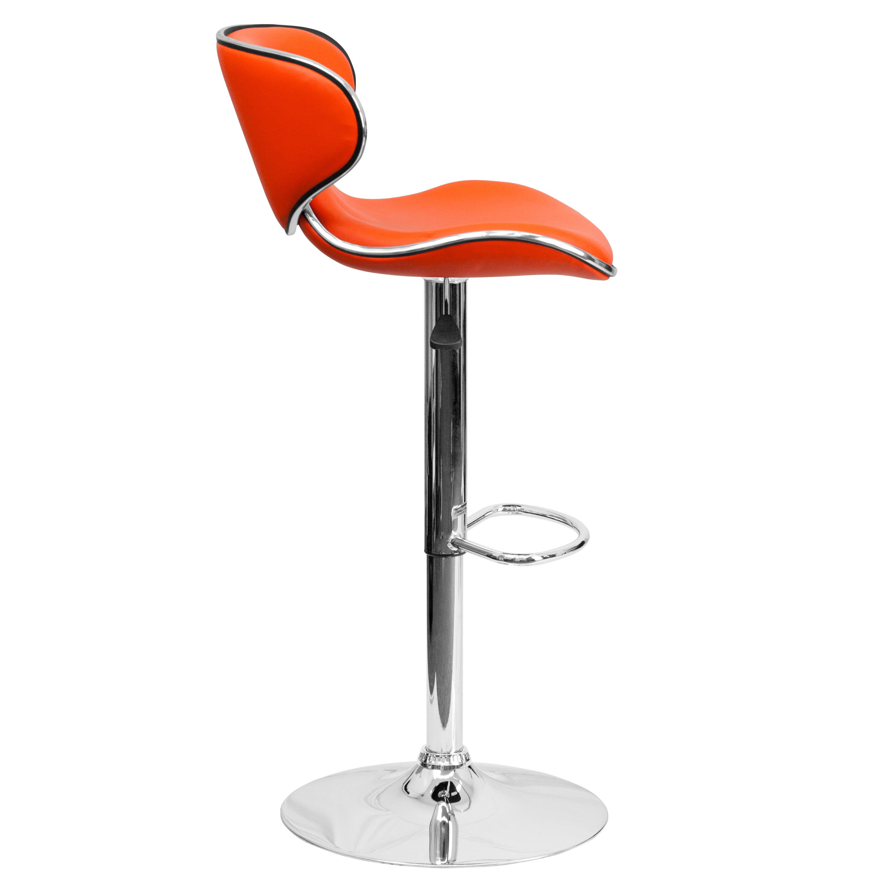 Devin Contemporary Adjustable Height Barstool - Black Vinyl Upholstery, Chrome Base - Modern Kitchen Island & Home Bar Stool for Dining & Entertaining