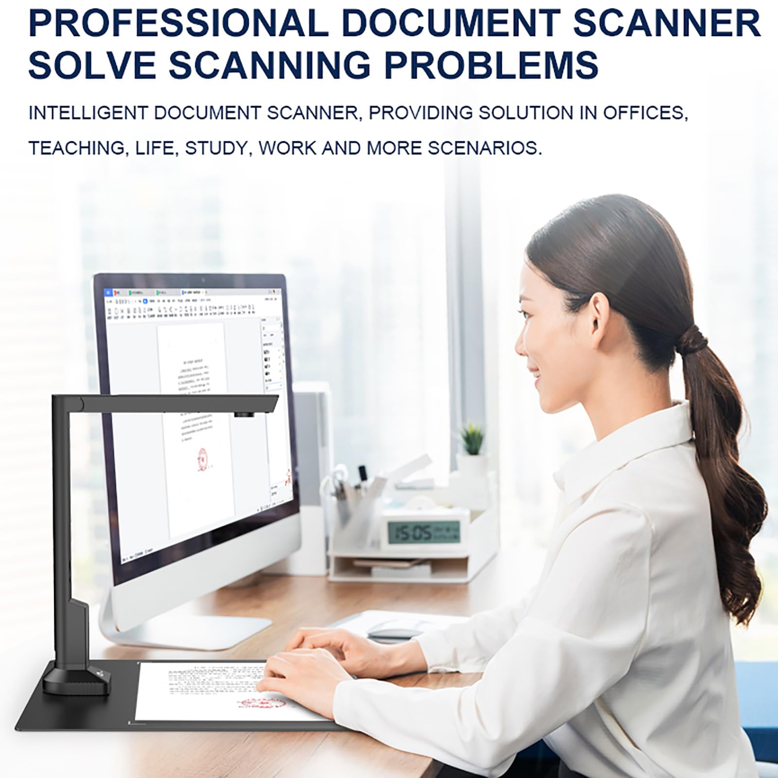 Portable A4 Document & Photo Scanner with 2 LED Lights - 1600W High Resolution, 1 Second Fast Scanning - 3-Level Fill Light Mode for Books, ID Cards, Magazines & Pictures - Perfect for Office, Home & Travel Use