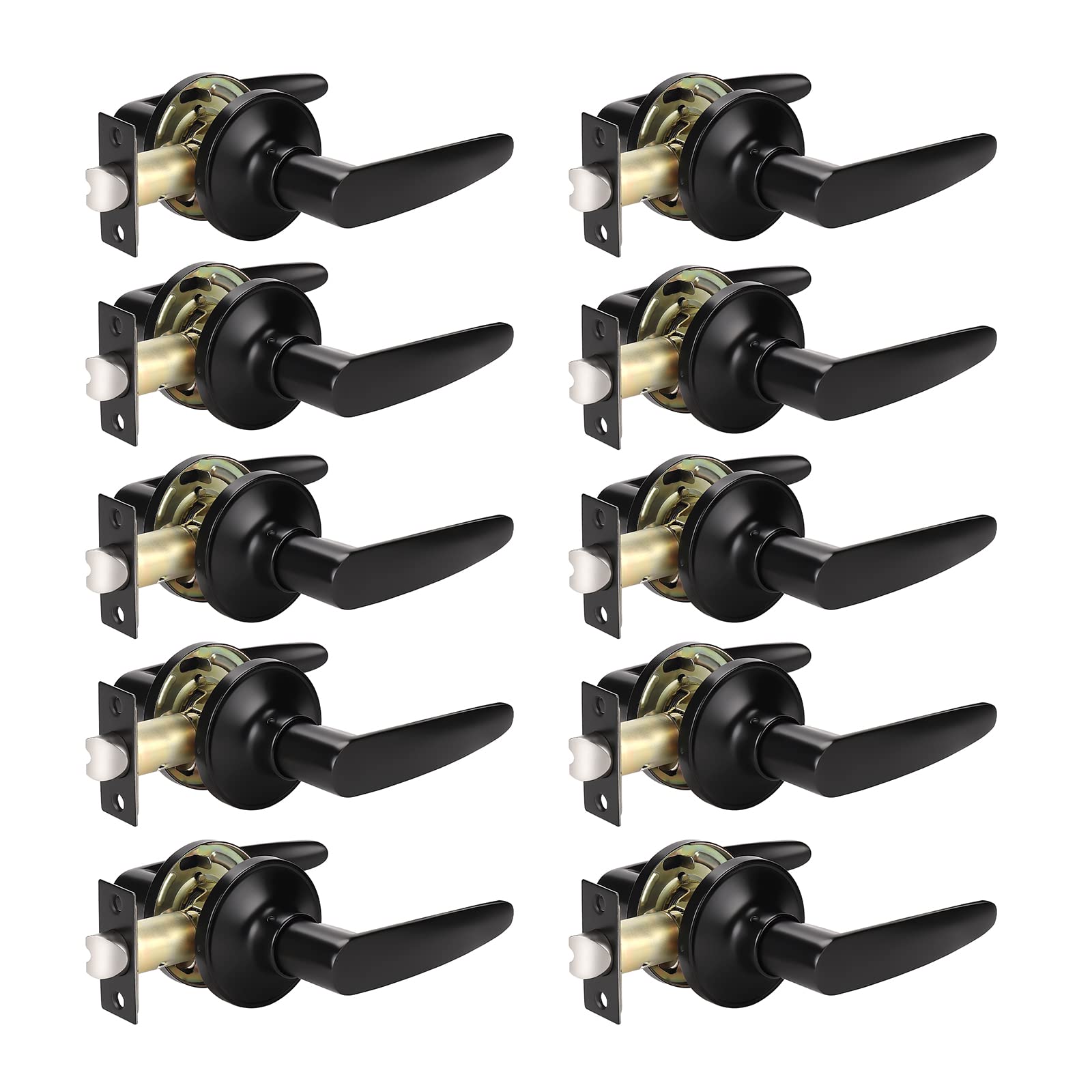 KNOBWELL 10-Pack Matte Black Modern Door Handles - Straight Lever Interior & Closet Door Knobs (No Lock) - Perfect for Bedrooms, Bathrooms & Cabinets