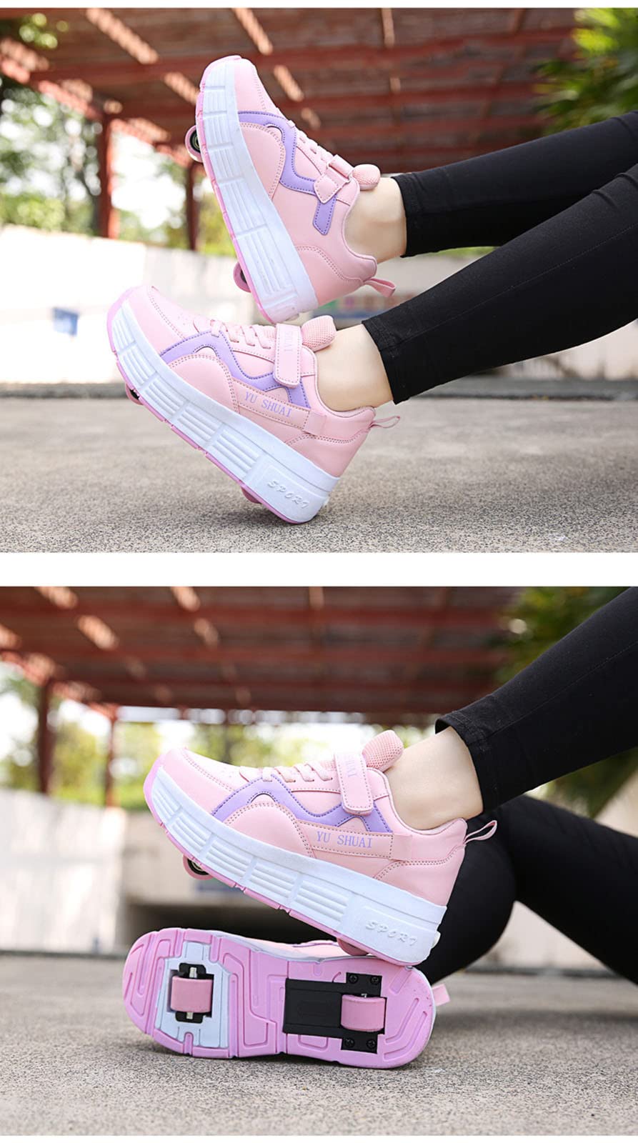 Drxunfei Roller Skate Shoes for Girls & Boys - Multi-Purpose Double Wheel Skateboarding Shoes for Sports & Fitness - Pink Size EUR 34 - Perfect for Indoor Skating, Outdoor Rinks & Roller Disco Parties
