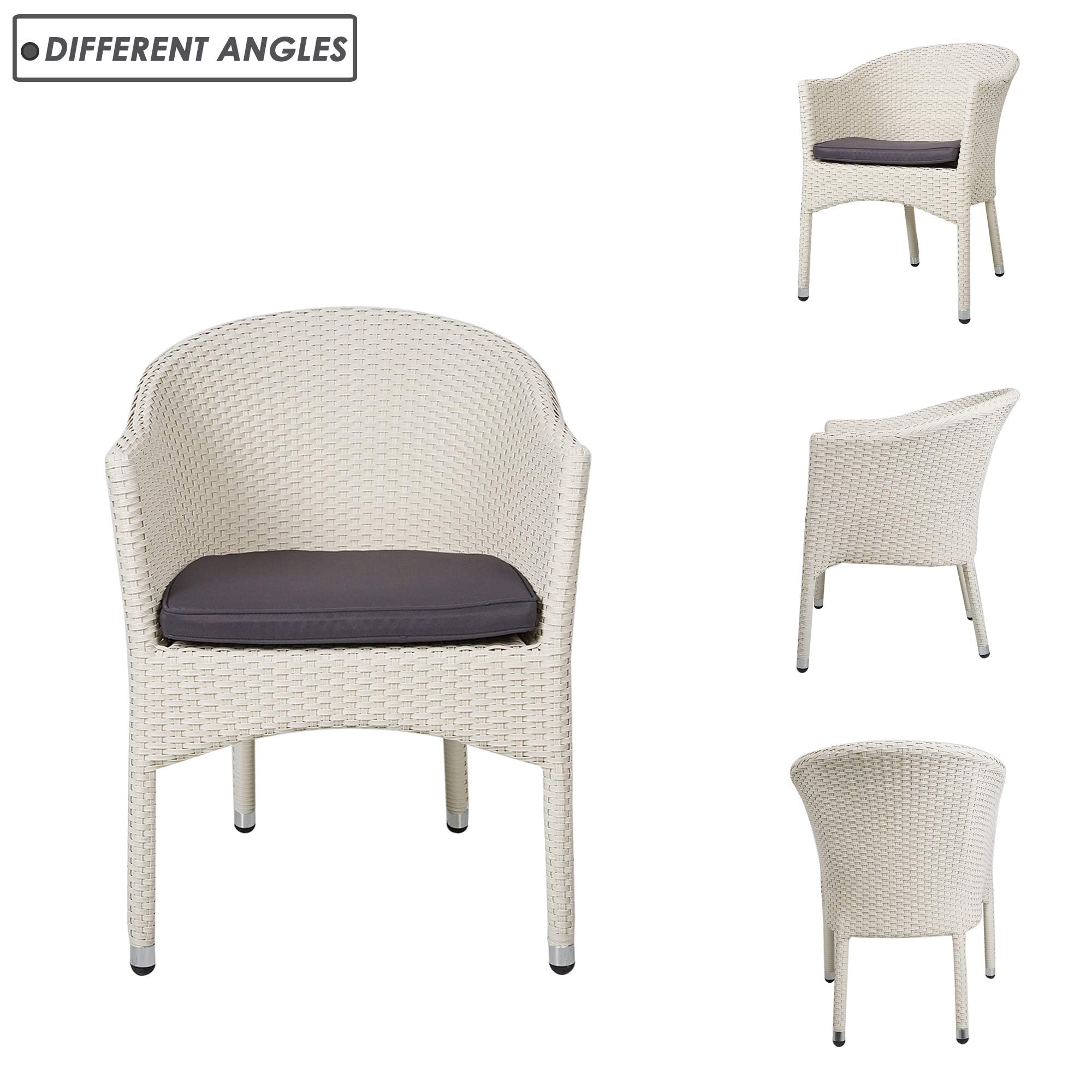 LUCKYERMORE Outdoor Wicker Dining Chairs with Soft Cushions - Patio, Garden, Lawn Furniture - Stackable Rattan Arm Chairs in White for Backyard, Poolside & Restaurant Use